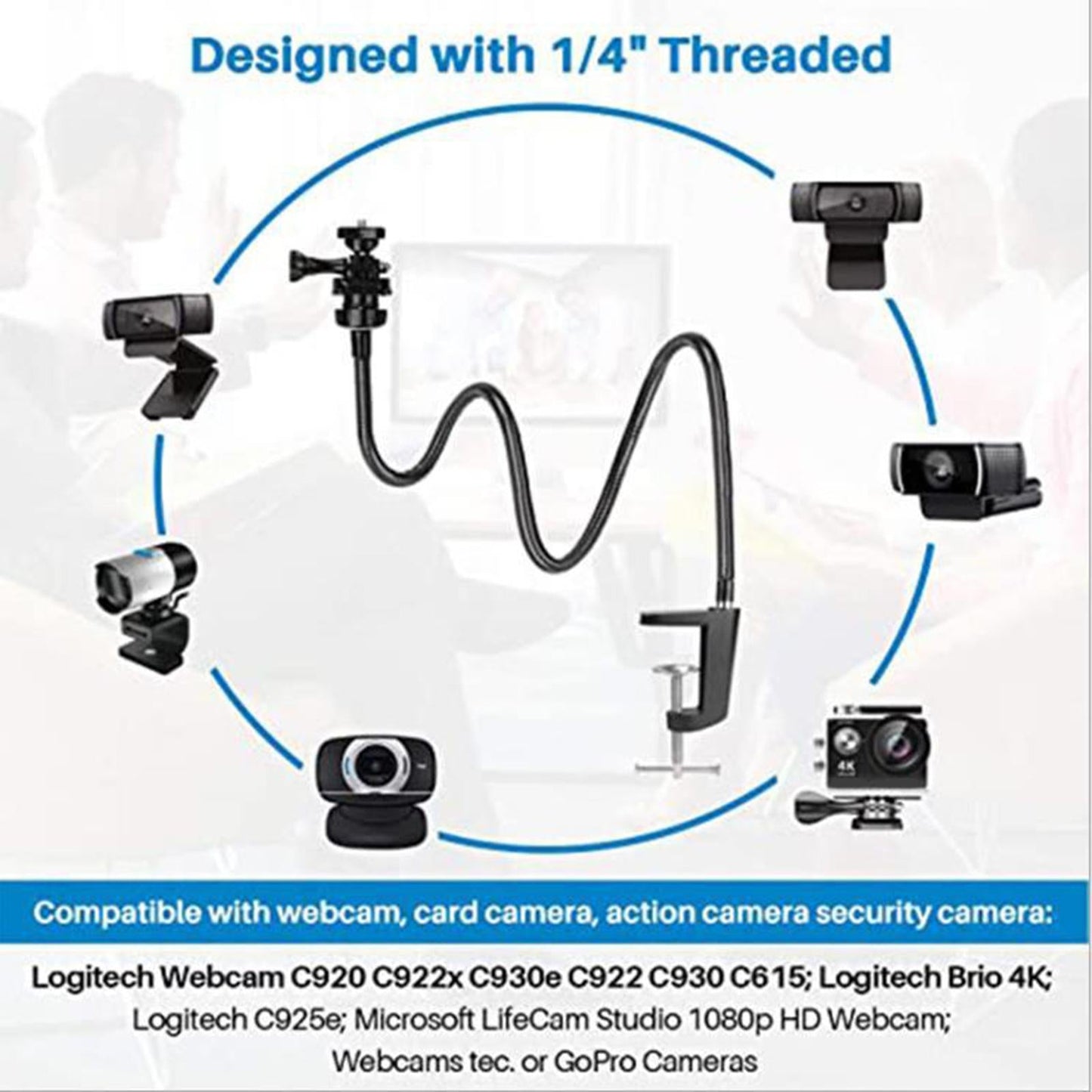 Adjustable Webcam Stand Camera Phone Holder Gooseneck Desk Mount 38cm Tube