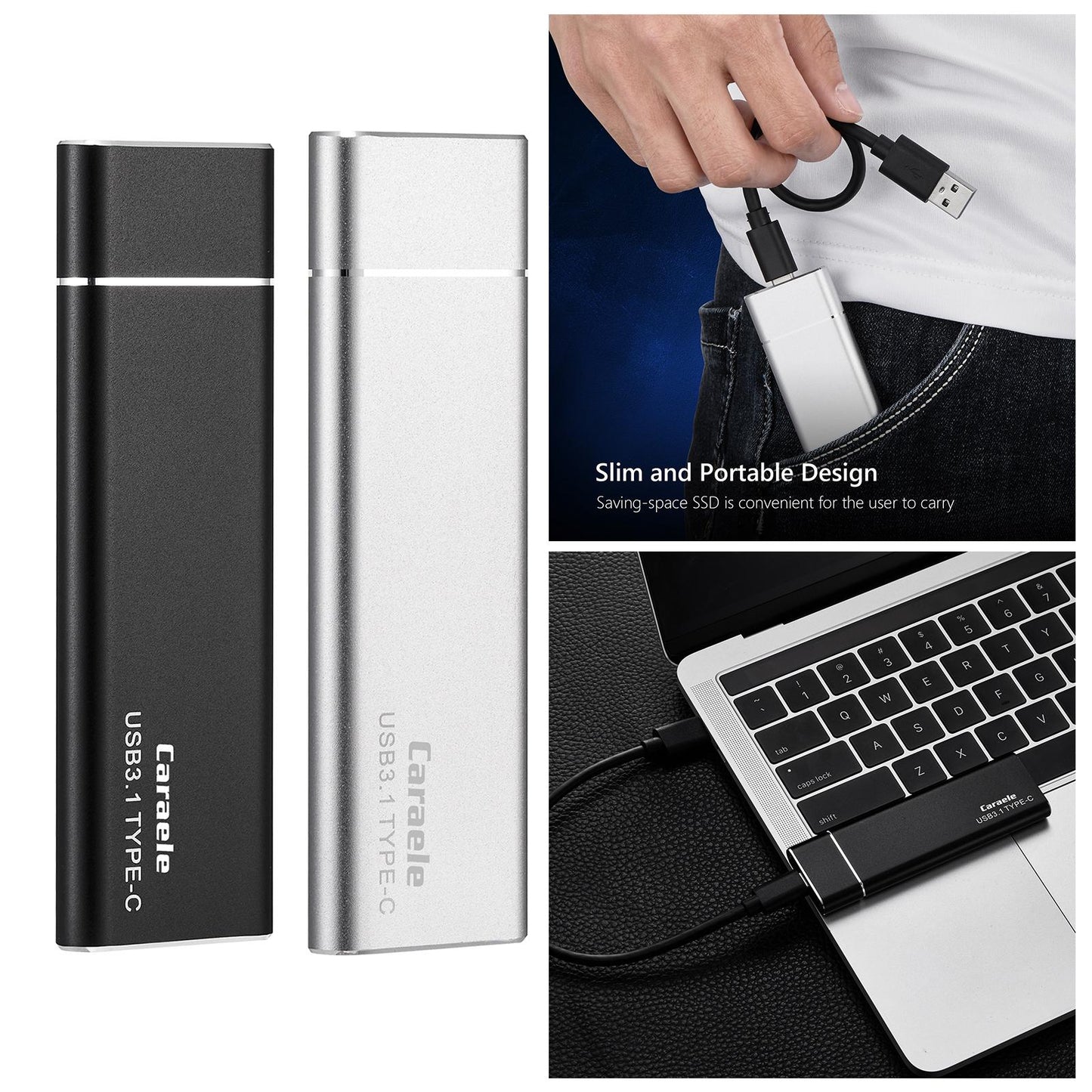 Portable 2TB External SSD Solid State Drive Typc C USB3.1 Compact Black