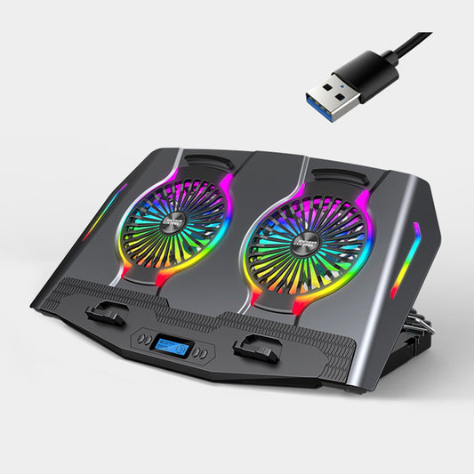 Laptop Cooler Cooling Pad Stand Adjustable Fan For Game PC Notebook Grey