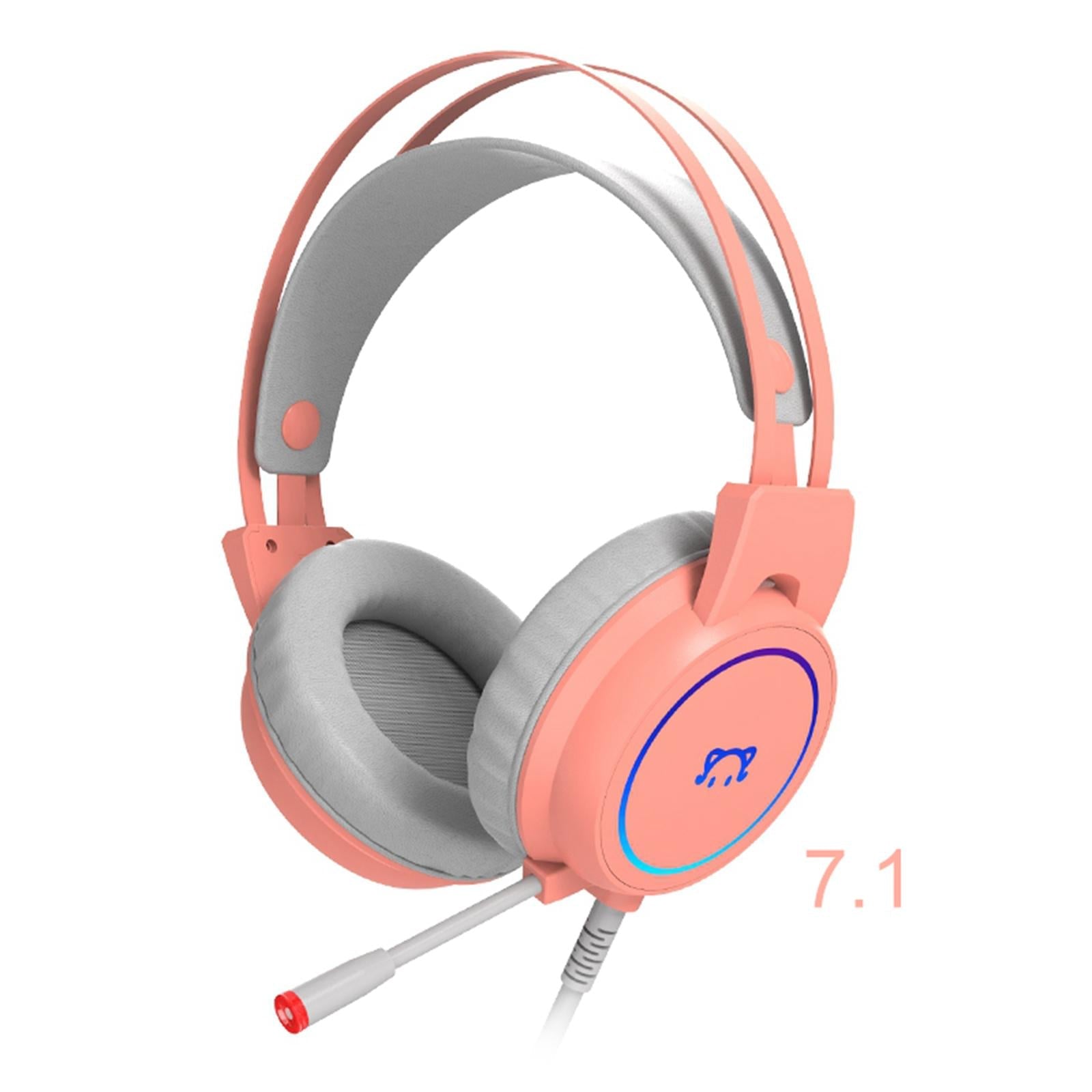 LED Gaming Headphones Wired Earphones 50mm Drive 2.2m Cable Pink USB