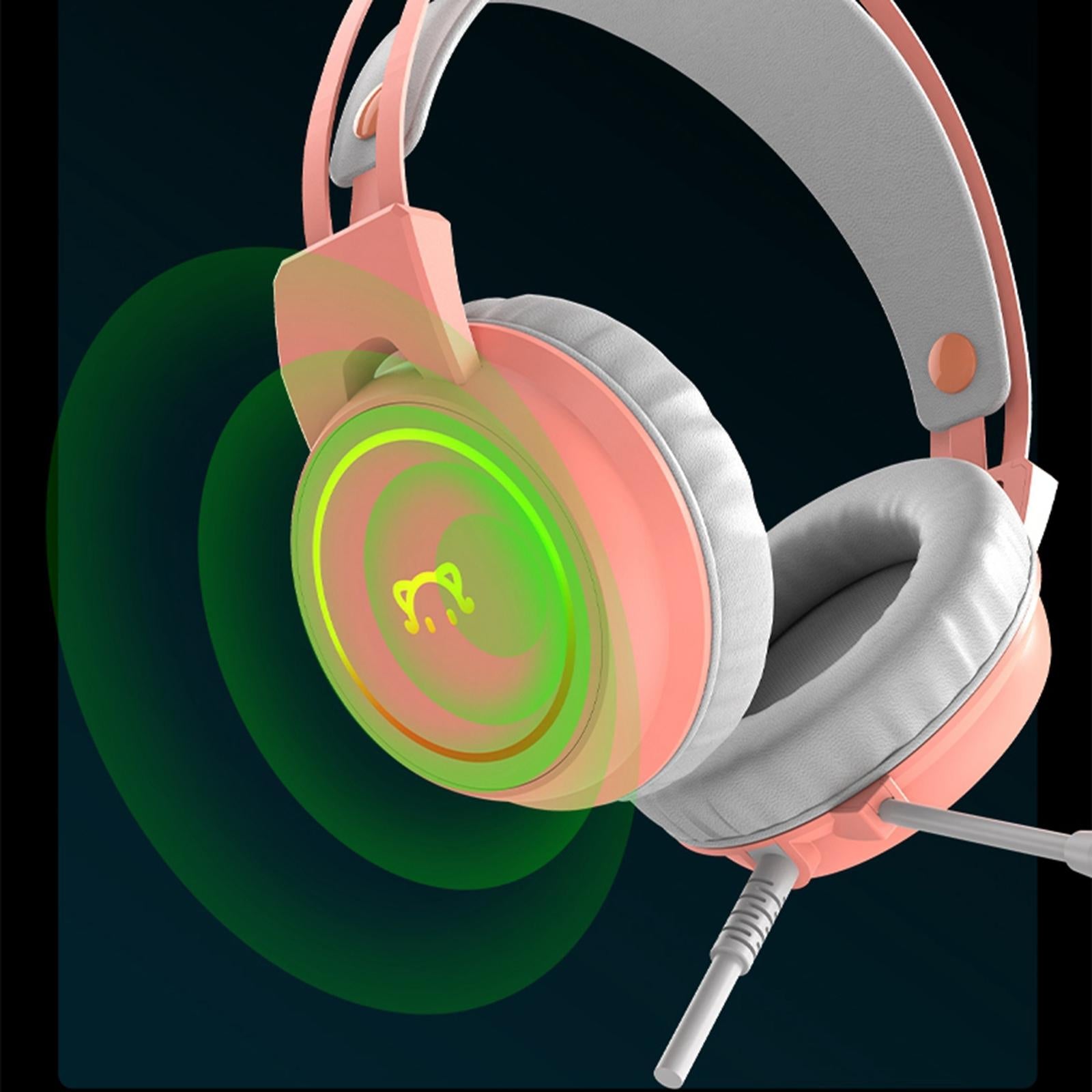 LED Gaming Headphones Wired Earphones 50mm Drive 2.2m Cable Pink USB