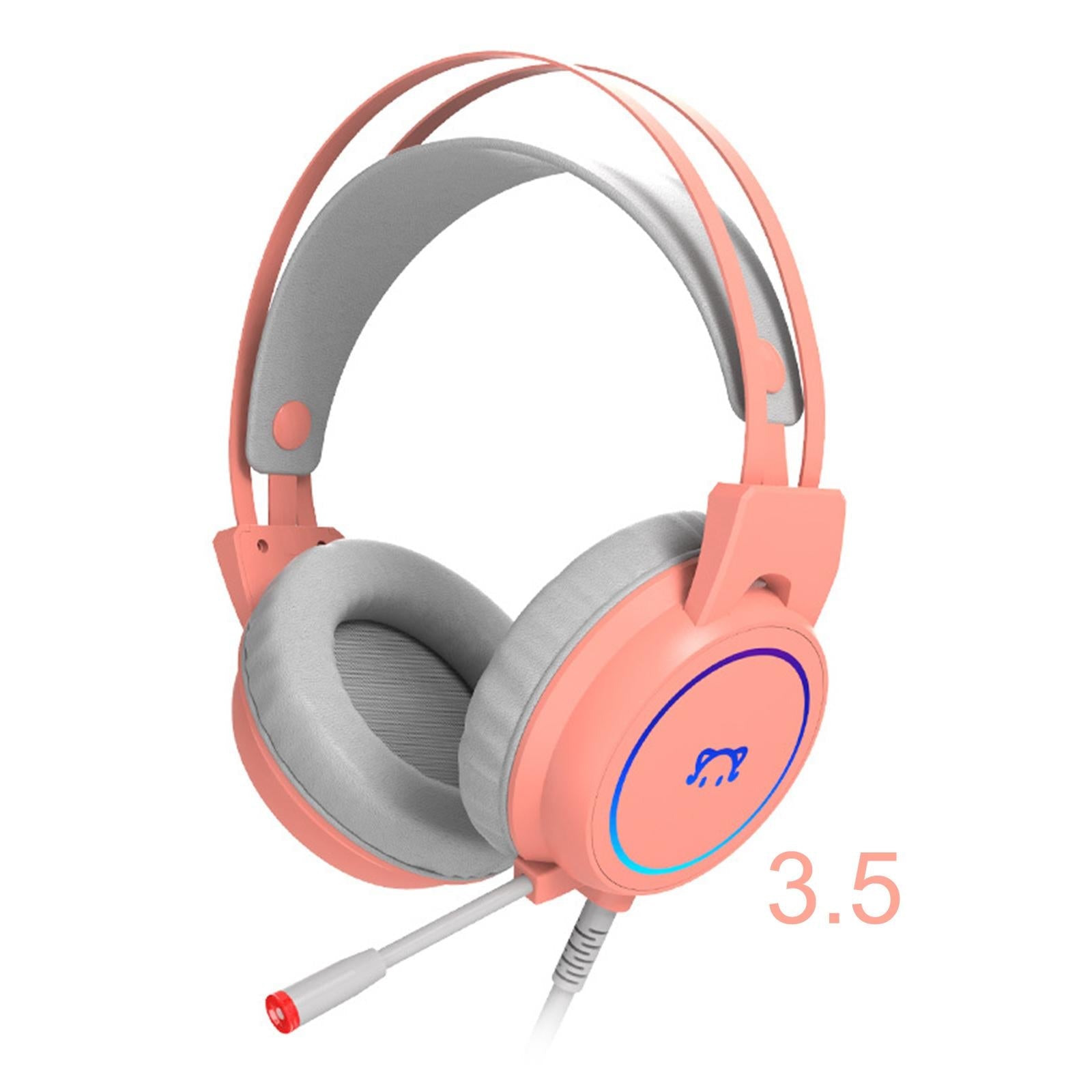 LED Gaming Headphones Wired Earphones 50mm Drive 2.2m Cable Pink USB 3.5mm