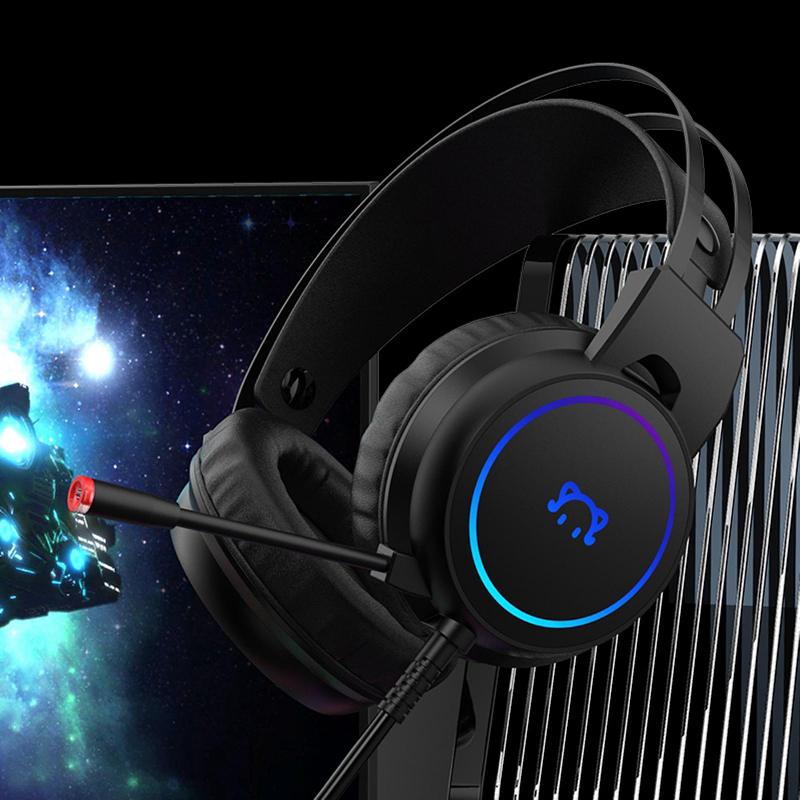 LED Gaming Headphones Wired Earphones 50mm Drive 2.2m Cable Black USB 3.5mm