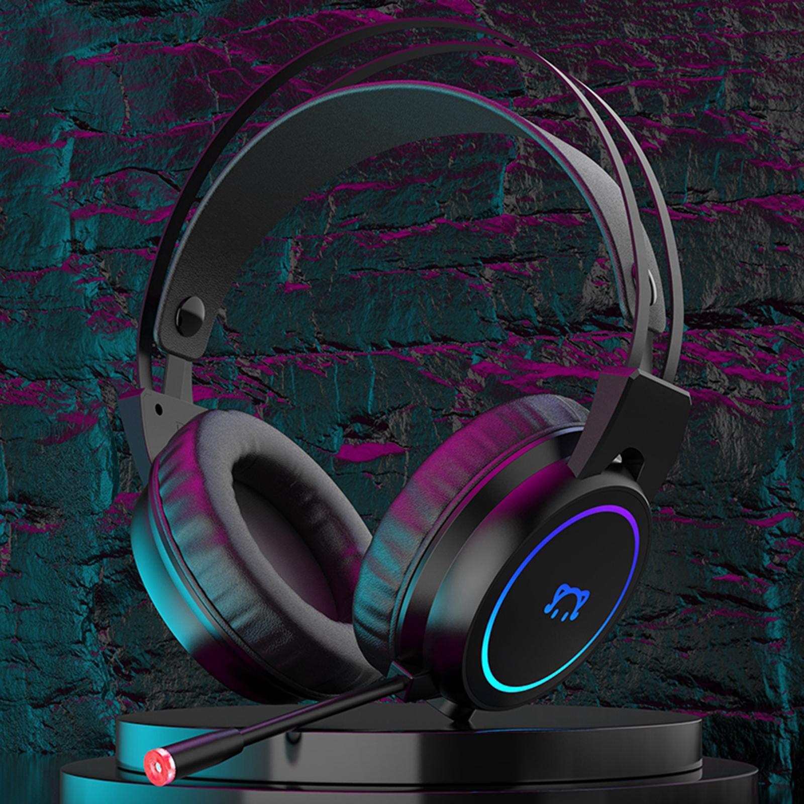 LED Gaming Headphones Wired Earphones 50mm Drive 2.2m Cable Black USB 3.5mm