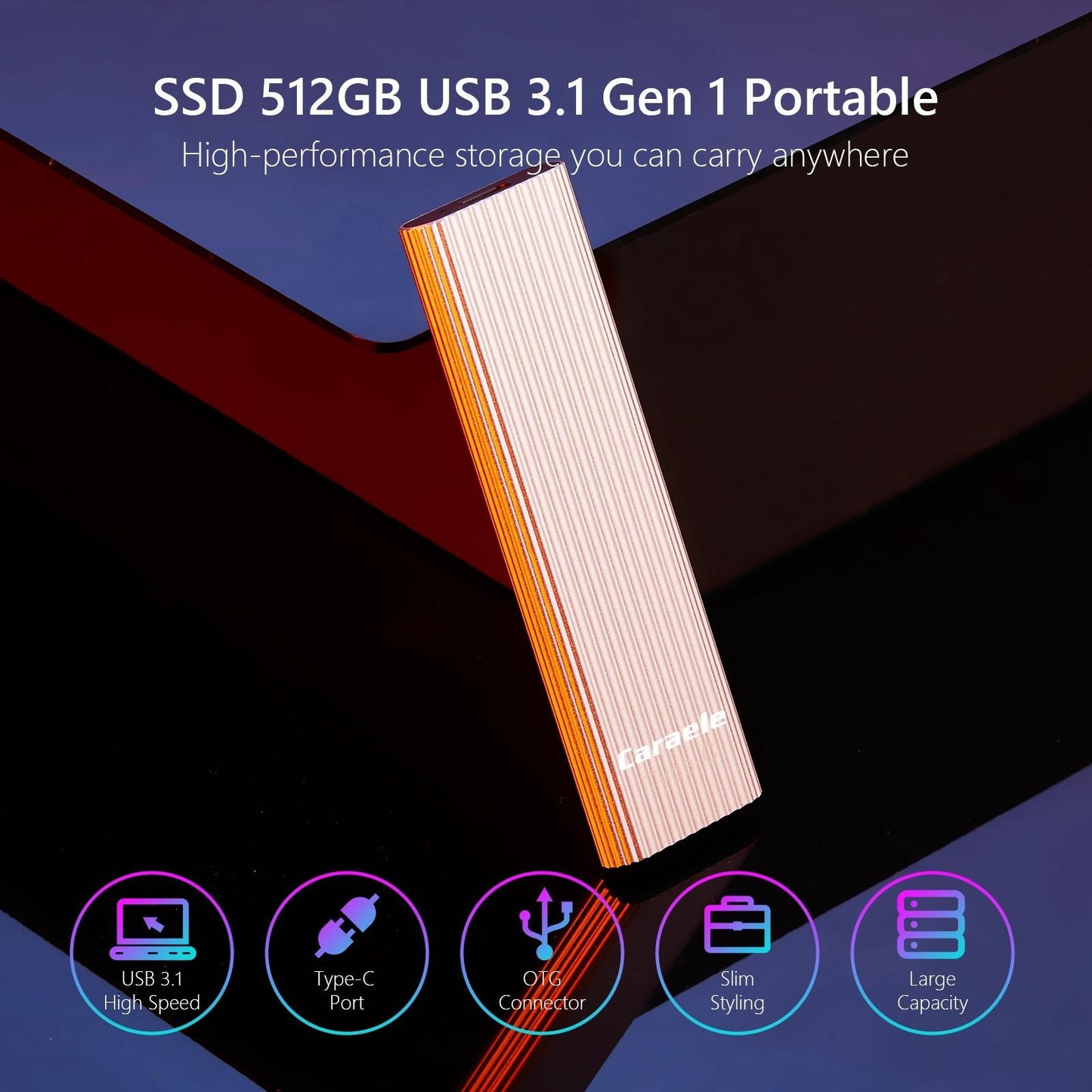 USB 3.0 2TB SSD External Portable USB 3.1 Gen-1 USB-C Compatible silver