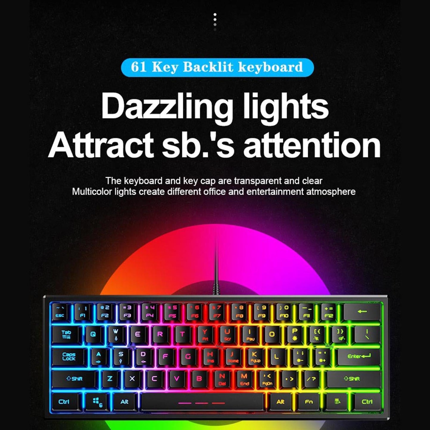 Computer Backlit Keyboard 61 Keys Anti-ghosting for Windows 2000 XP Vista 9 RGB Lights