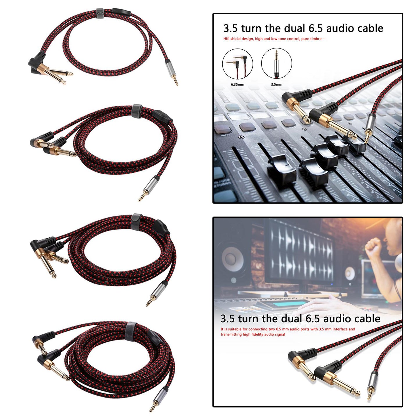 3.5mm 1/8 to Double 6.35mm 1/4" Stereo Splitter Cable for Speaker 1 Meter"