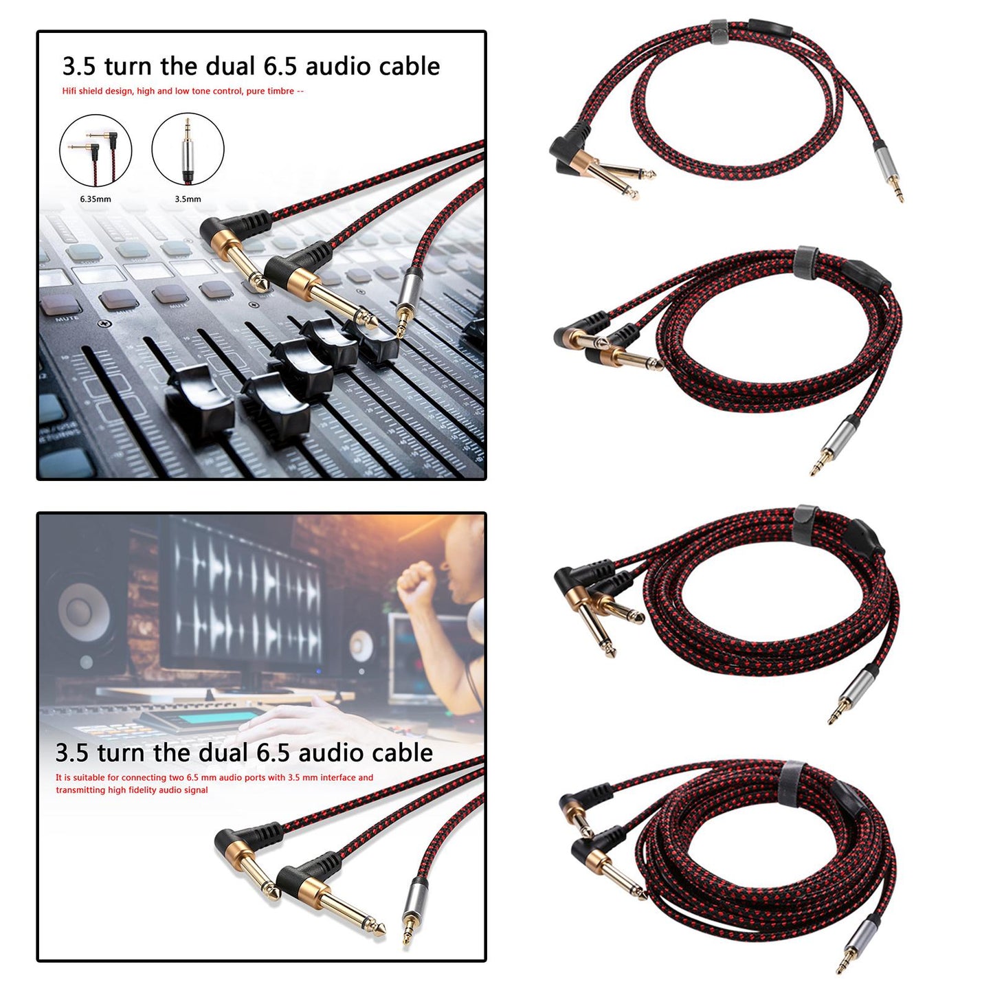 3.5mm 1/8 to Double 6.35mm 1/4" Stereo Splitter Cable for Speaker 1 Meter"