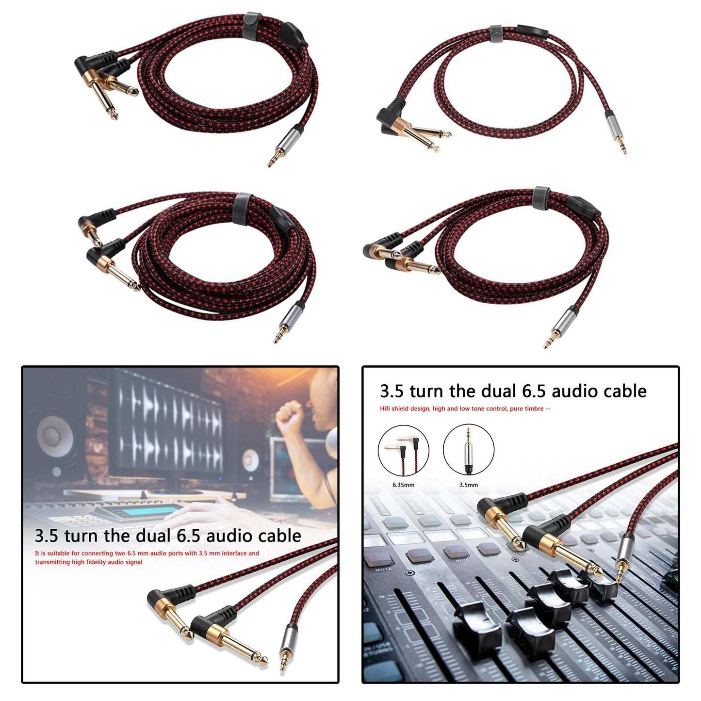 3.5mm 1/8 to Double 6.35mm 1/4" Stereo Splitter Cable for Speaker 1 Meter"