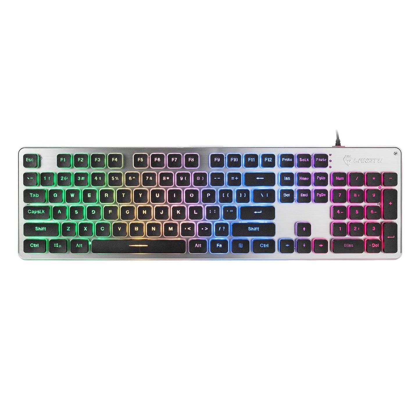 Membrane Gaming Keyboard All-Metal Panel Keyboard  Black rainbow  light