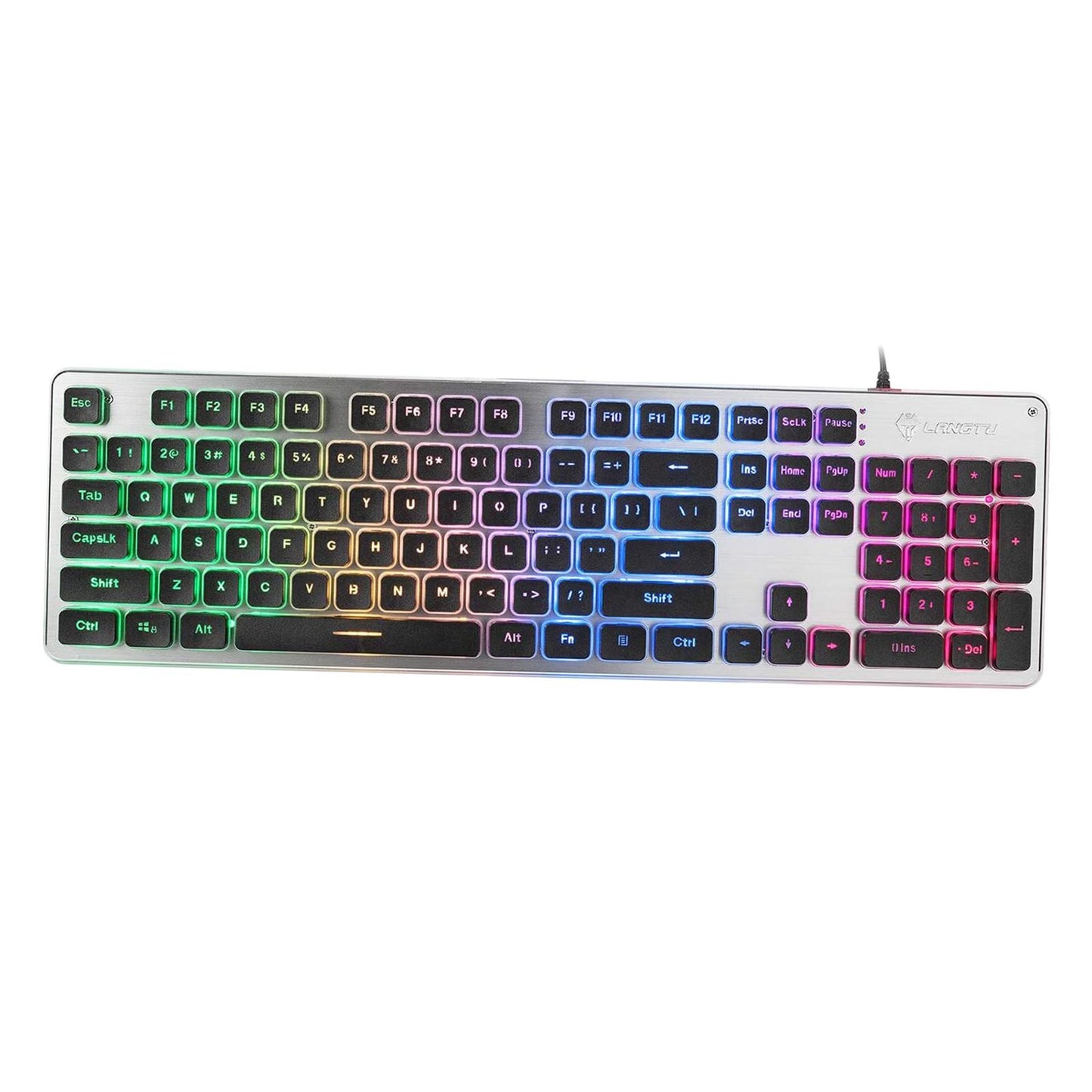 Membrane Gaming Keyboard All-Metal Panel Keyboard  Black rainbow  light