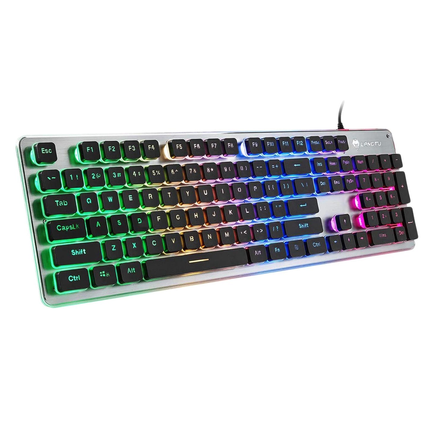 Membrane Gaming Keyboard All-Metal Panel Keyboard  Black rainbow  light