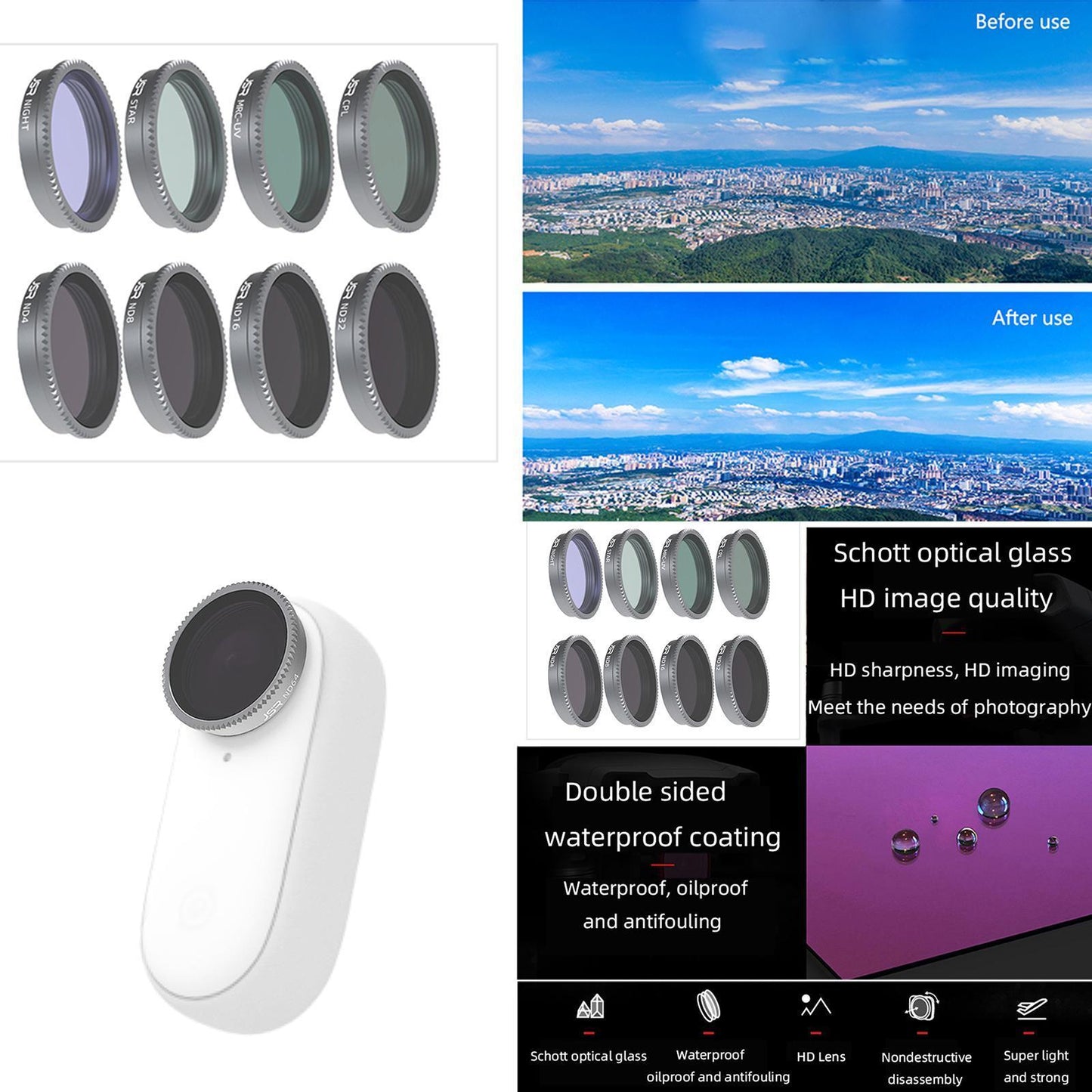 Lens Filter Kit UV CPL ND4 ND8 ND16 ND32 STAR Fits for Insta360 GO 2 1 Set