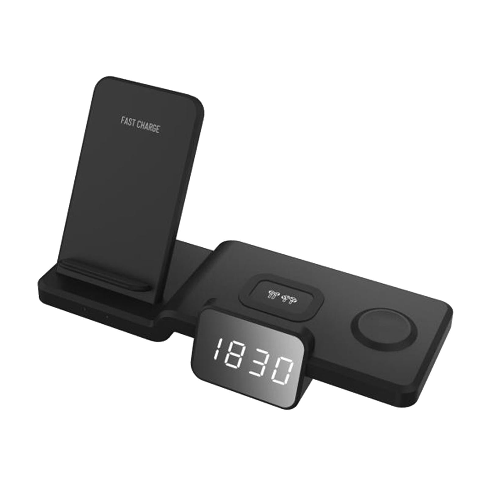 Clock Qi Wireless Charging Station Charger Pad Stand Fit for iPhone 11 Watch