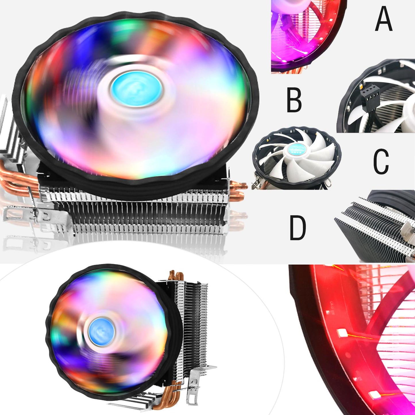 CPU Cooler Heatsink 4-Pin Connector RGB Fans for AMD FM1 AM3 Accessories