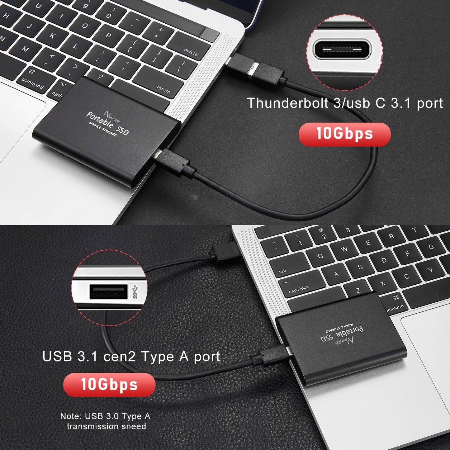 SSD USB 3.1 External Solid State Drives Hard Disk for PC Laptop 2TB Black