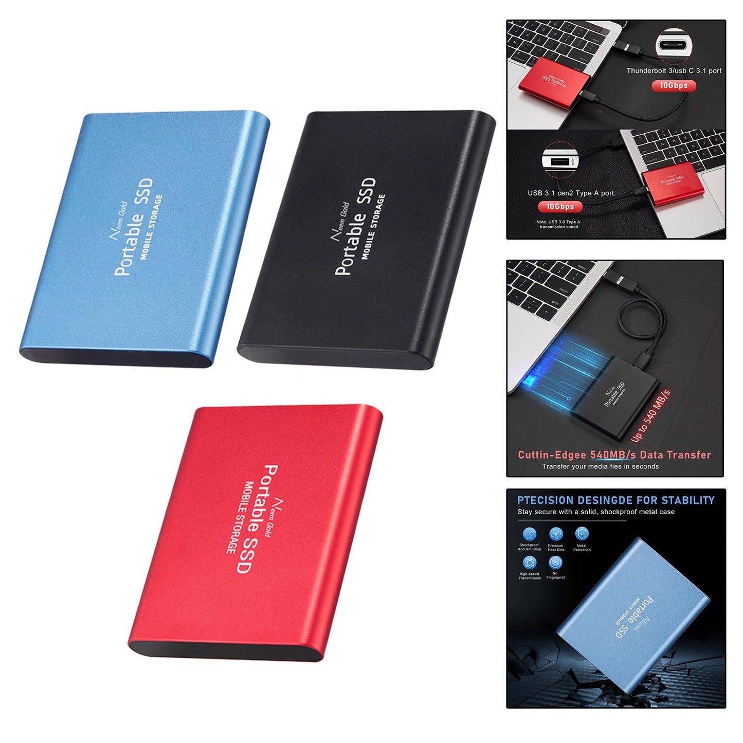 SSD USB 3.1 External Solid State Drives Hard Disk for PC Laptop 2TB Black