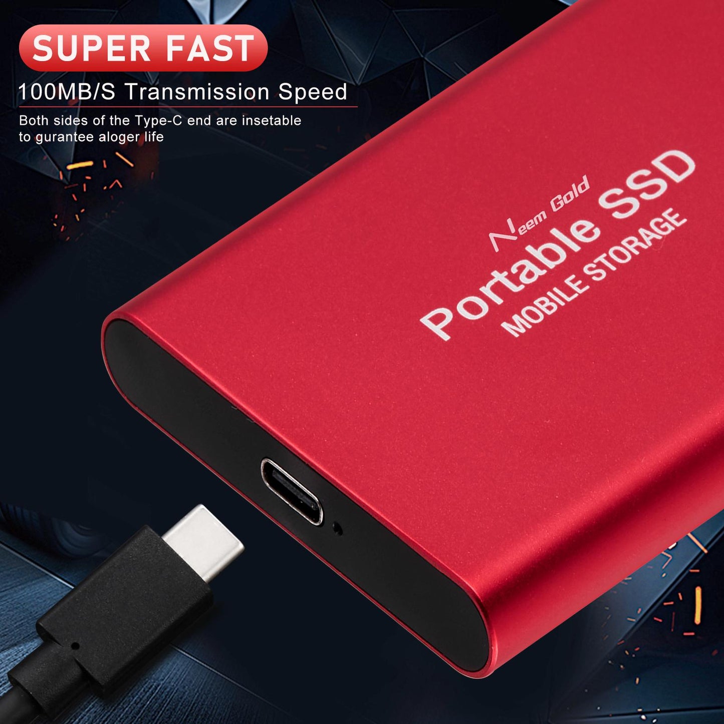 SSD USB 3.1 External Solid State Drives Hard Disk for PC Laptop 2TB Red