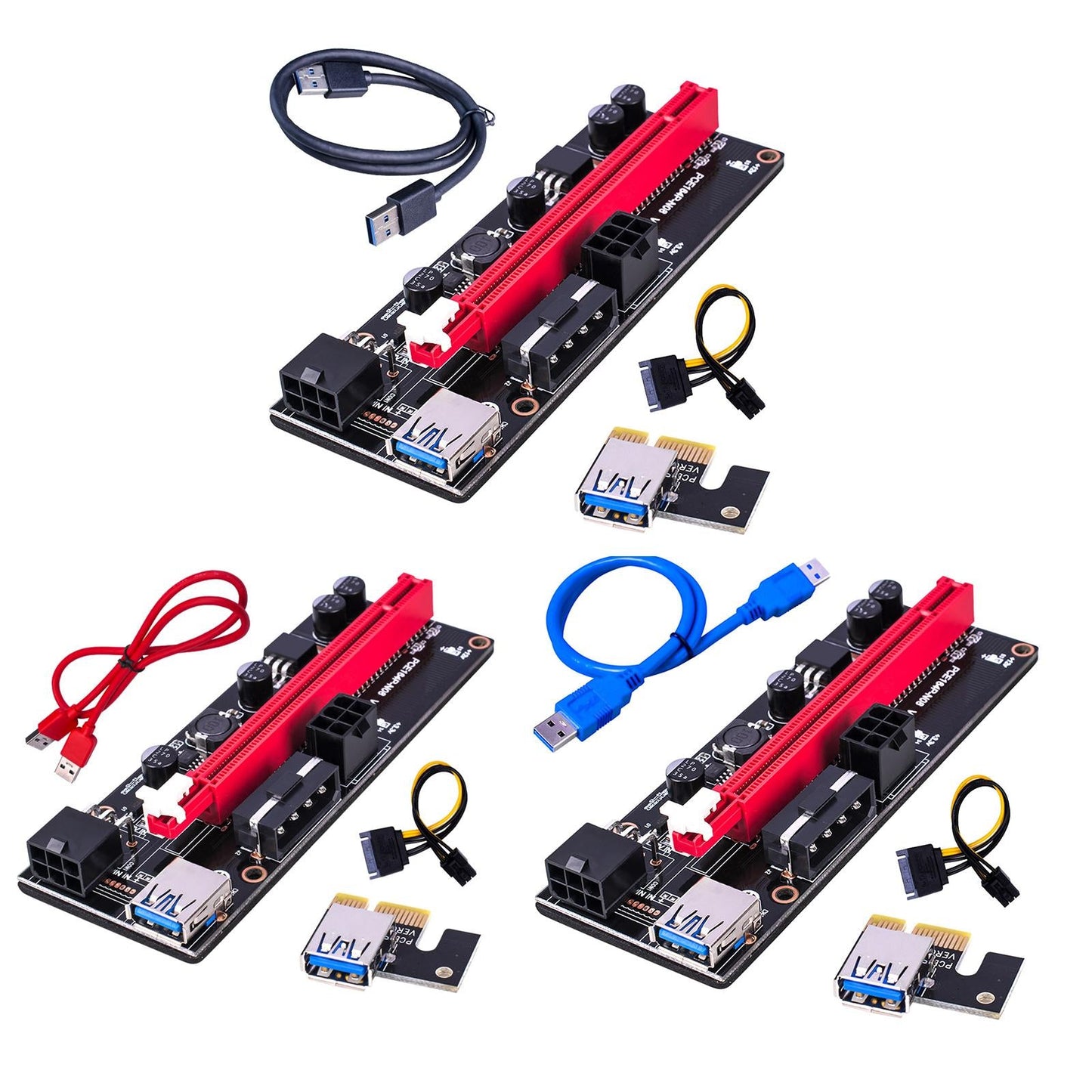 PCI-E 1x to 16x Graphic Extension USB3.0 Adapter Card 60cm Cable Red