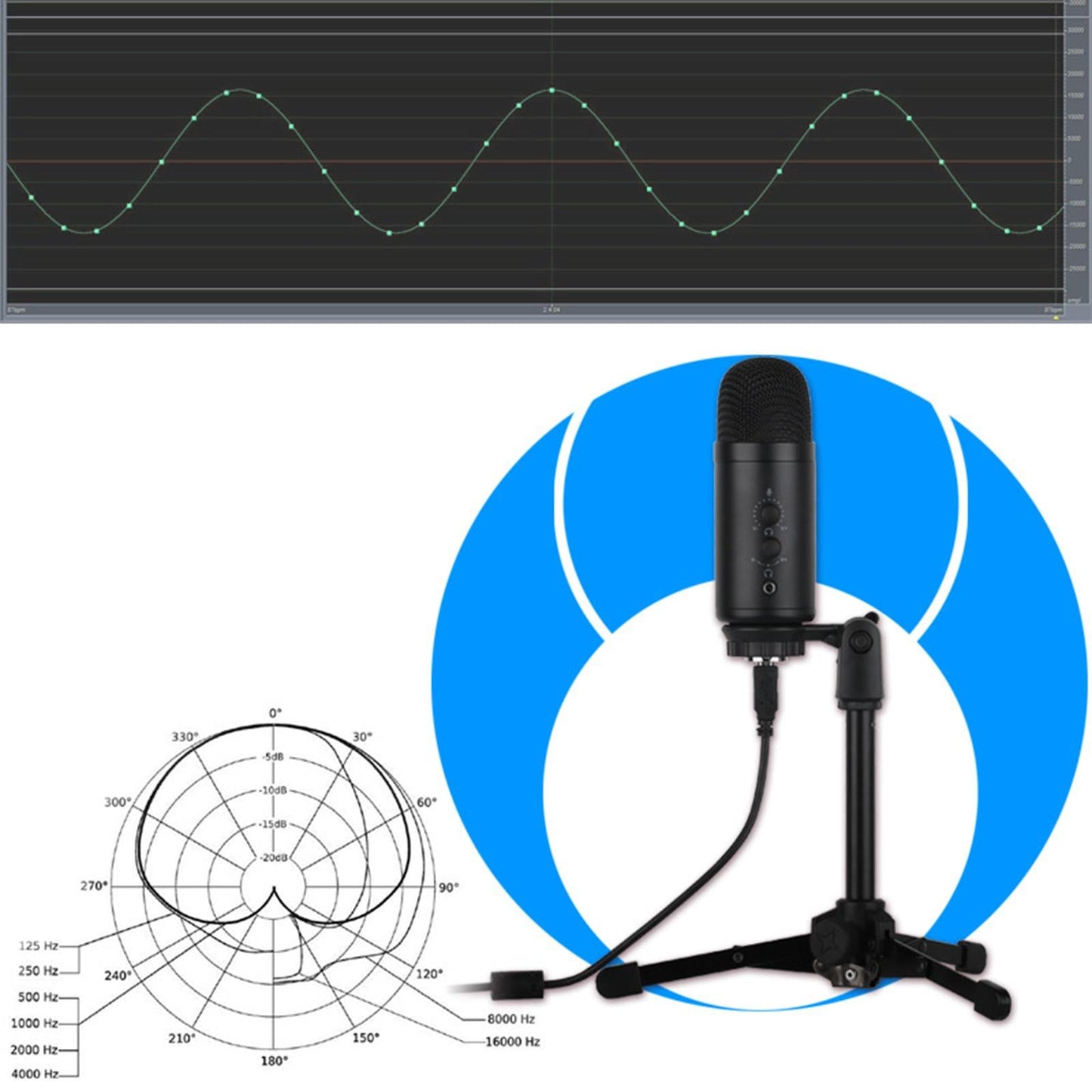 USB Condenser Microphone wTripod Stand For Game Chat Recording Computer A9-B