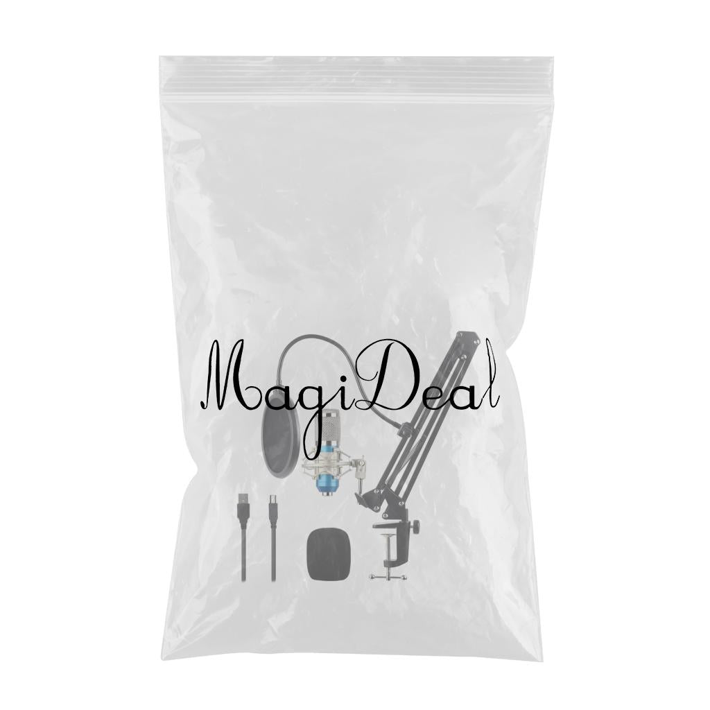 USB Condenser Microphone Kit w/Shock Mount Pop Filter Kit  Blue BM800