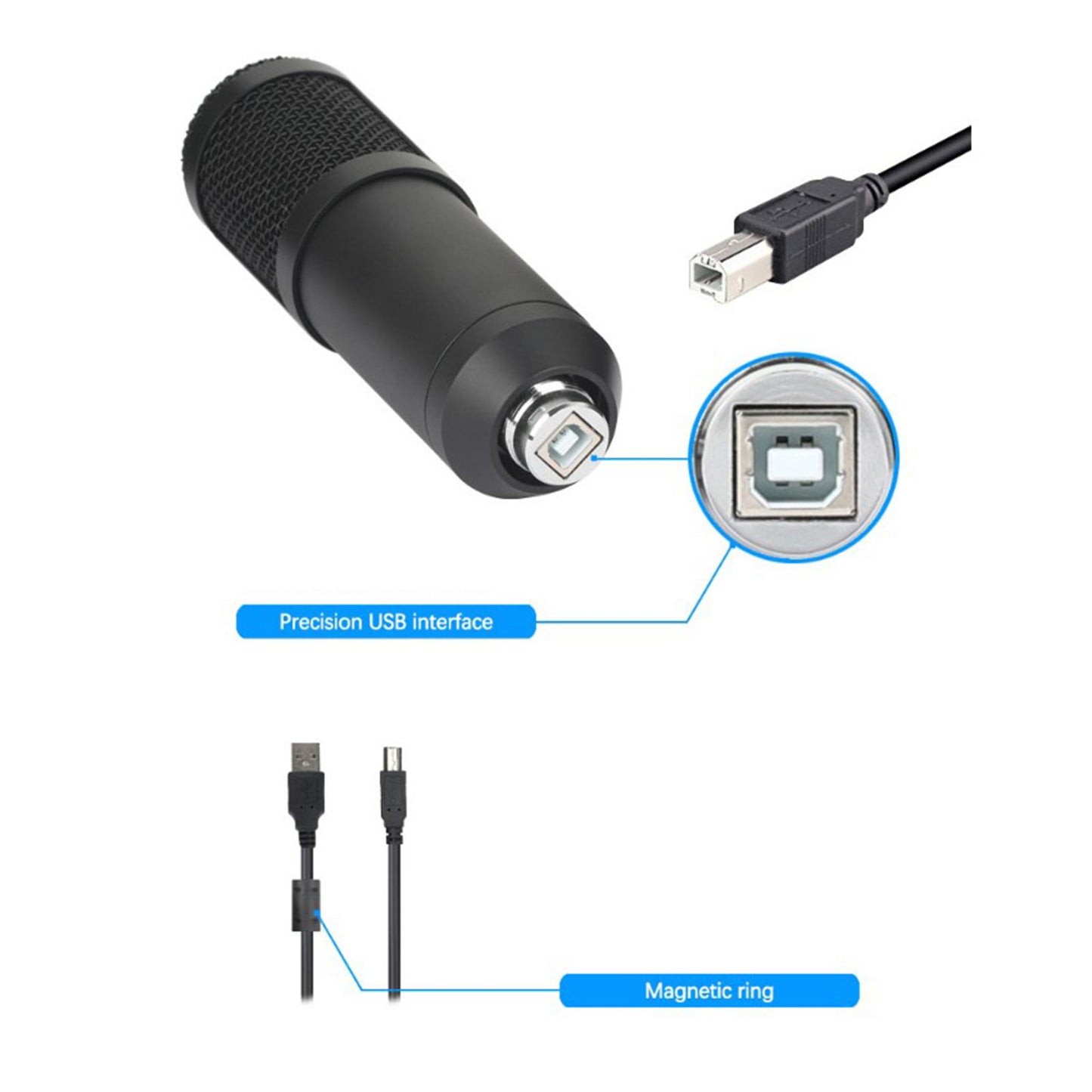 USB Condenser Microphone Kit w/Shock Mount Pop Filter Kit  Black BM800 BM700