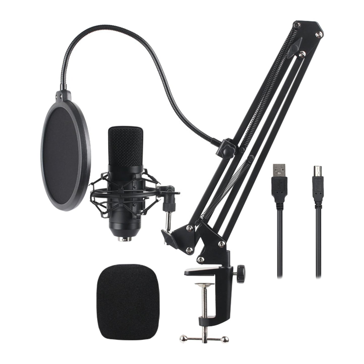 USB Condenser Microphone Kit w/Shock Mount Pop Filter Kit  Black BM800 BM700