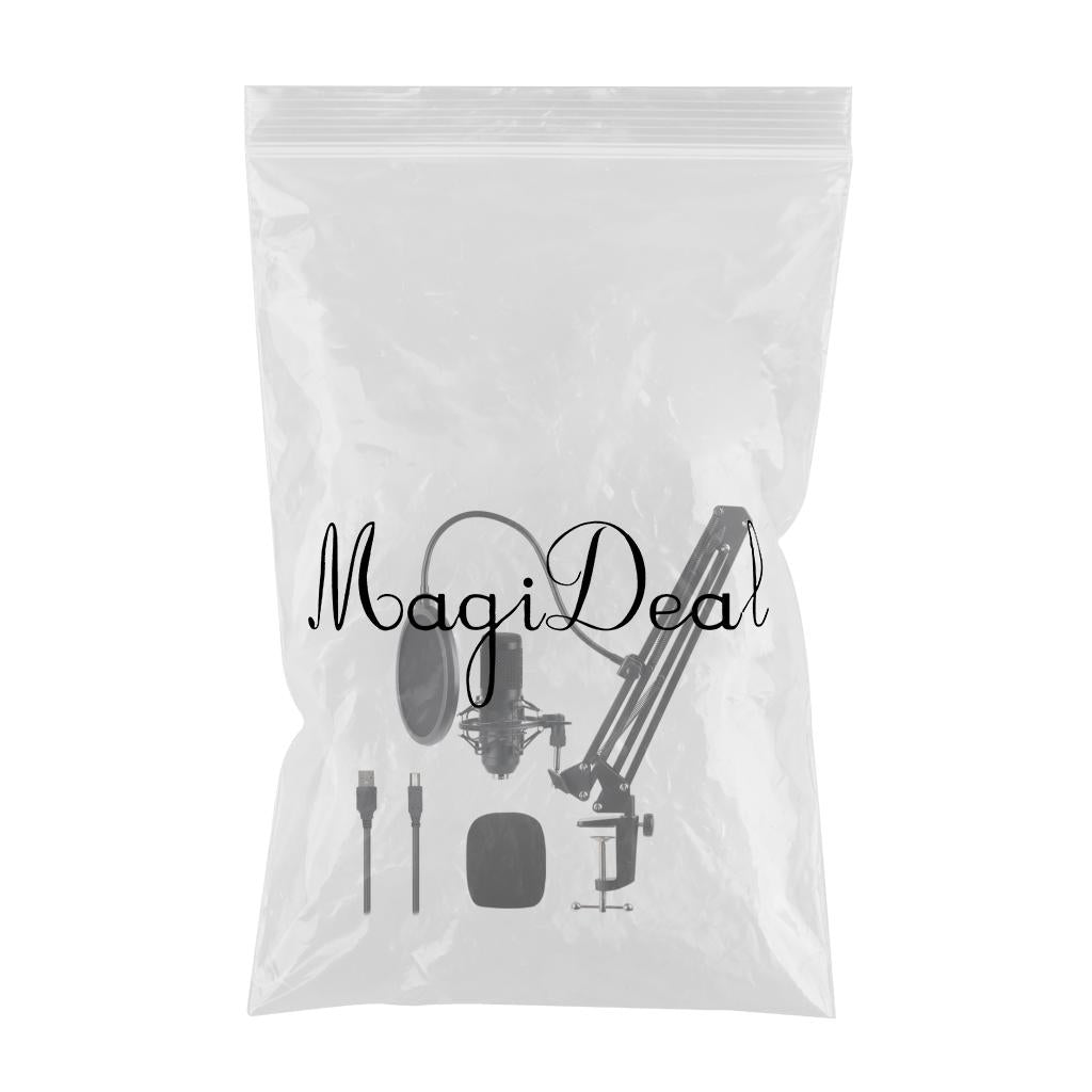 USB Condenser Microphone Kit w/Shock Mount Pop Filter Kit  Black BM800