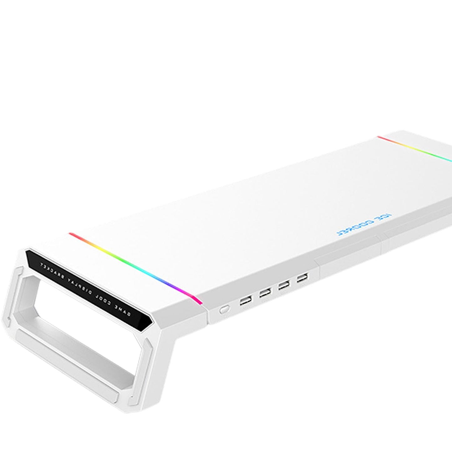 Aluminum Computer Monitor Stand Riser Bracket RGB 4 USB Desk Organizer White