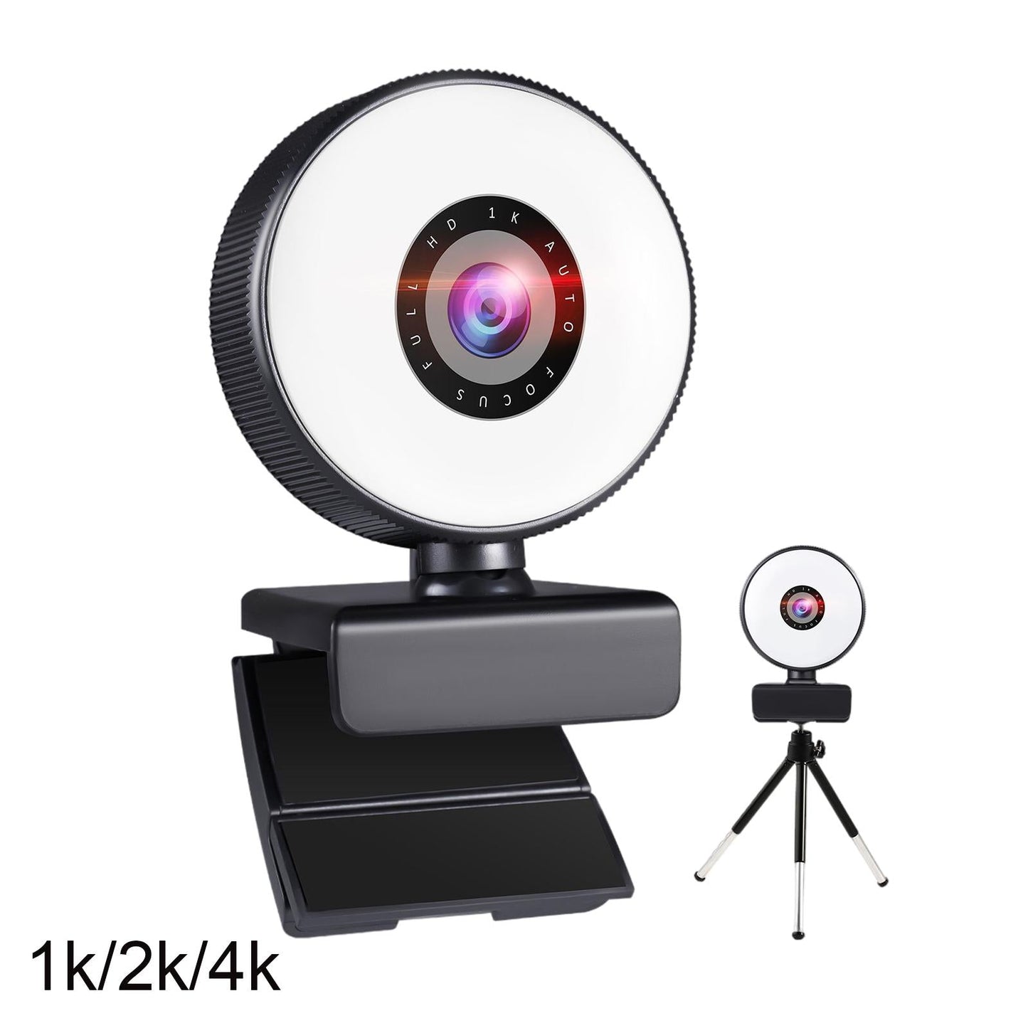 Webcam with 3 Light Modes Microphone and Tripod for Gaming Streaming PC 2k