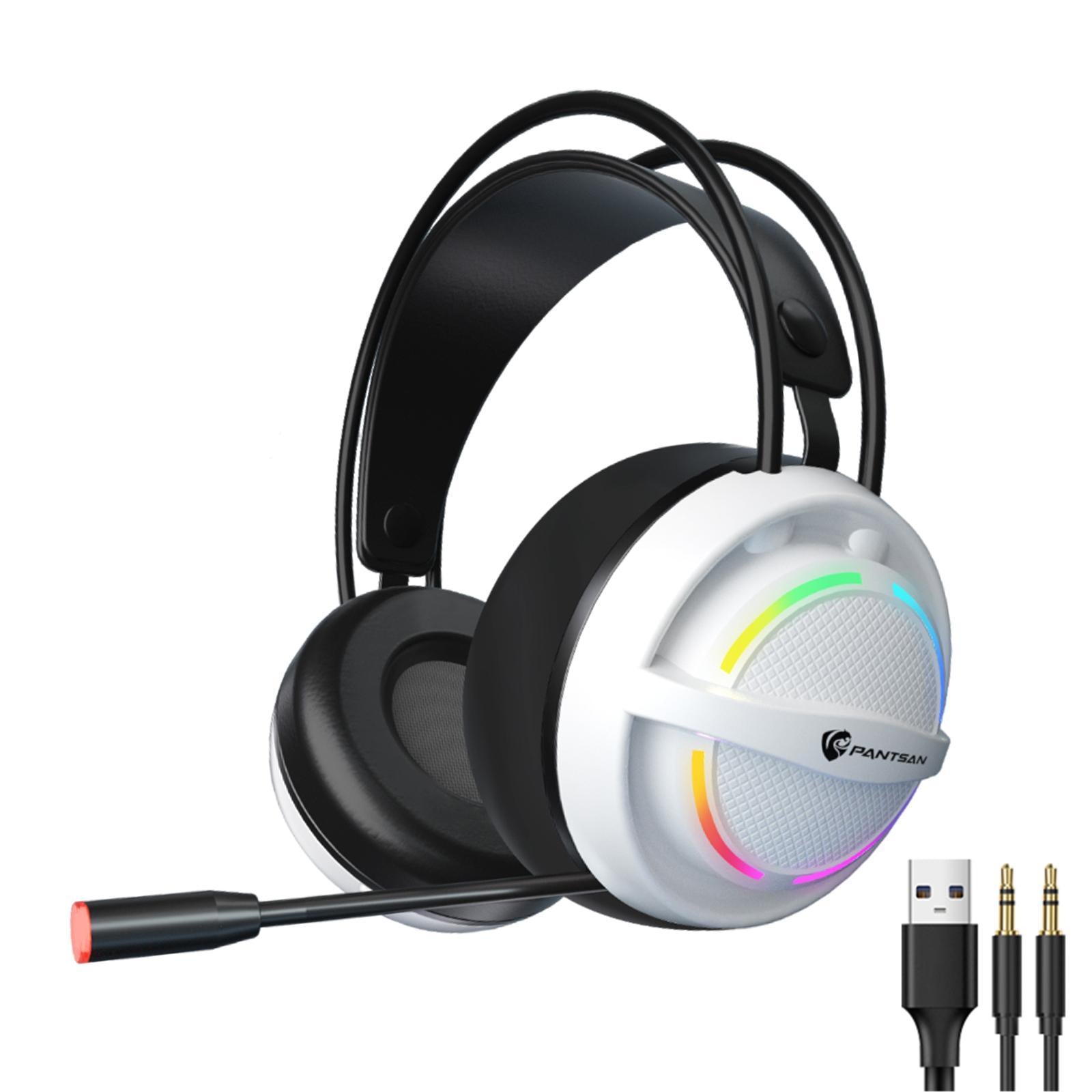 Wired USB Gaming Headset LED Light Lightweight for Gaming White 3.5mm