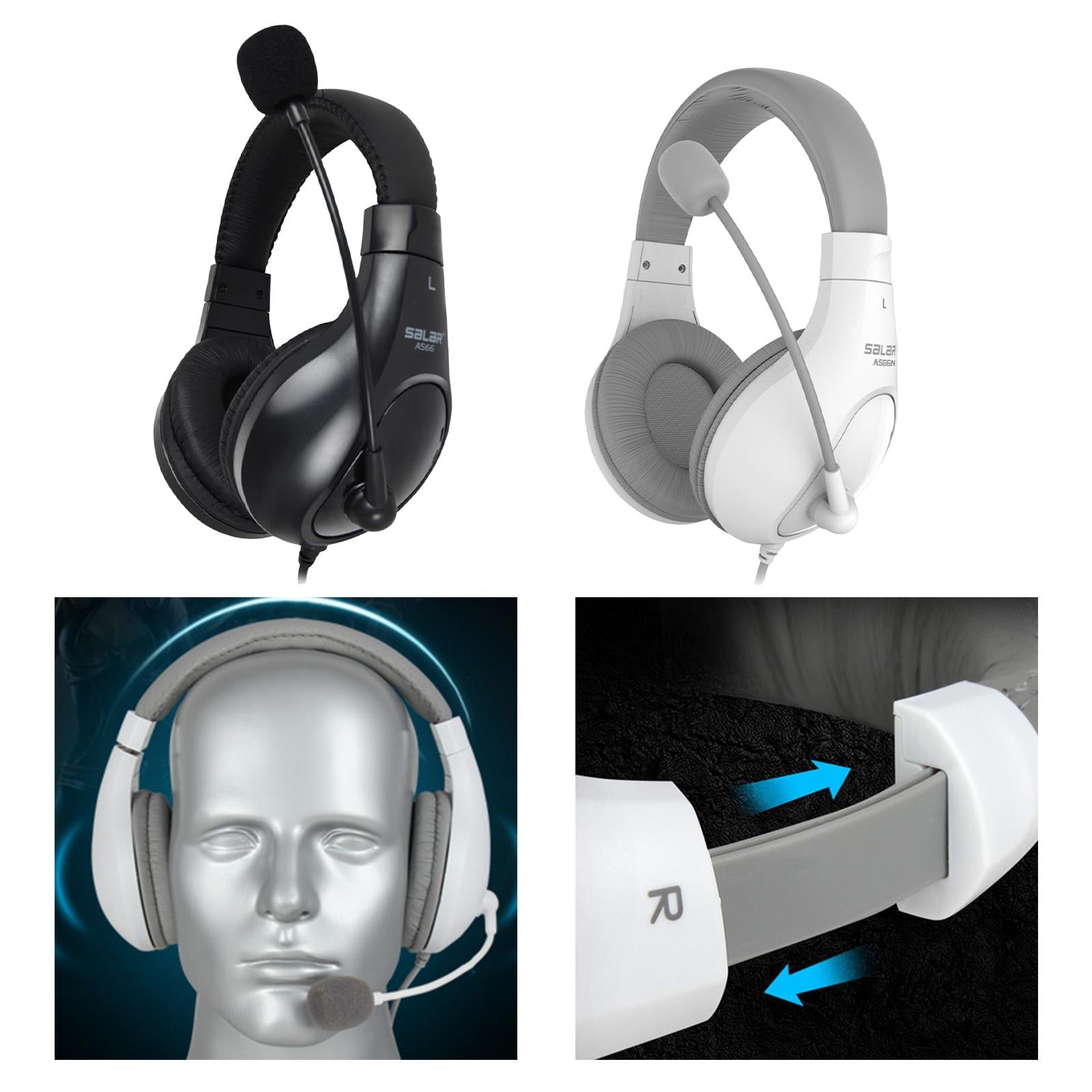 On-Ear Headphones with Mic with 2.0m Cord for Tablet Recording MP3  White