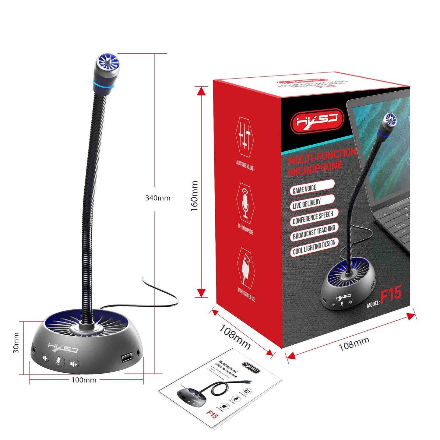 Voice Microphone USB Wired Recording Mic PC Computer Laptop Loud Conference