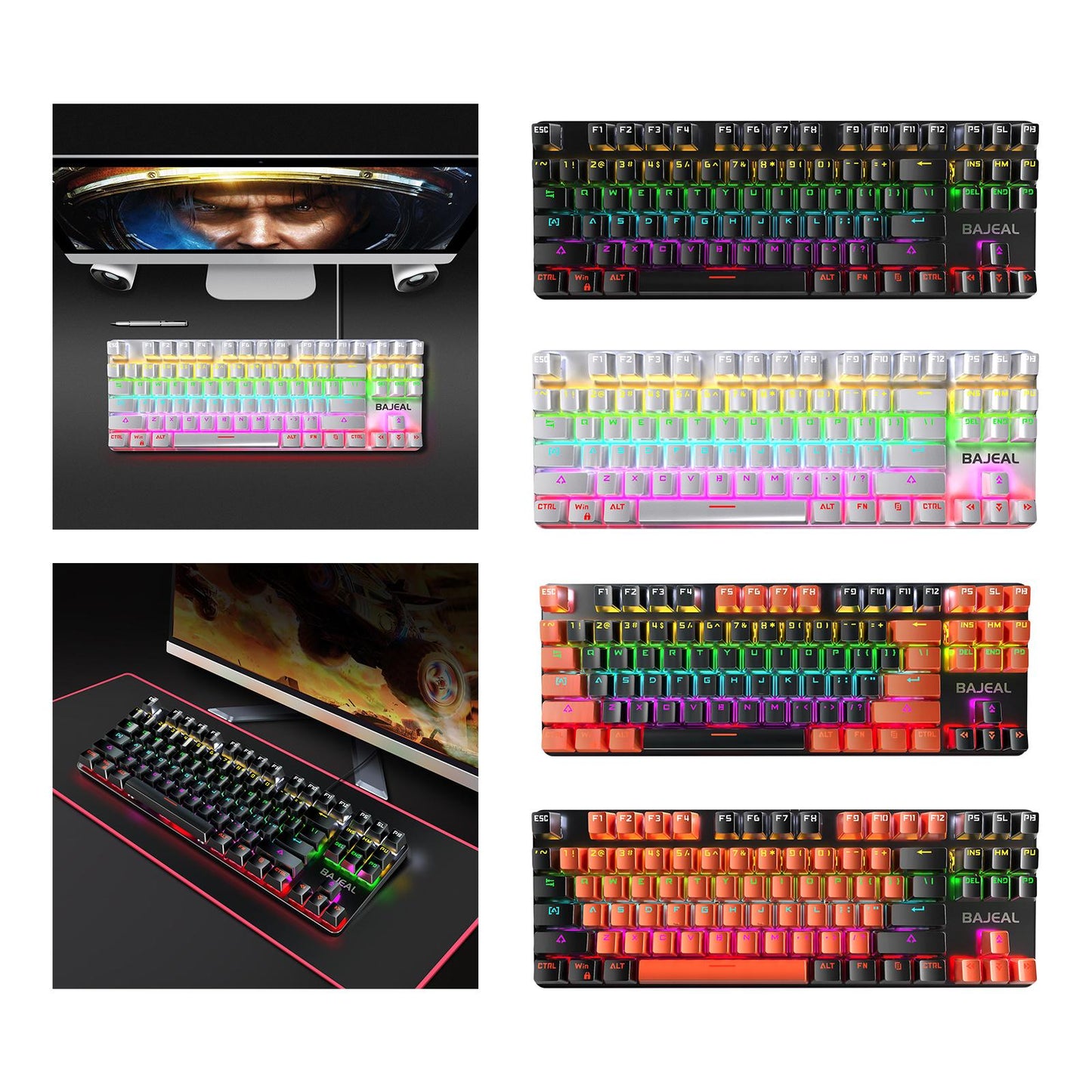 Gaming Mini Compact 87 Keys Wired Mechanical Keyboard LED USB for Gamer Black