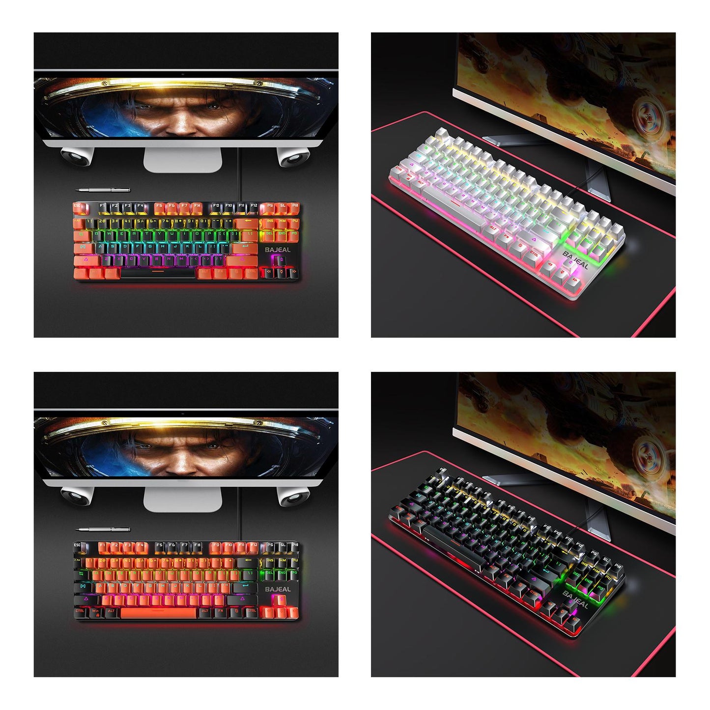 Gaming Mini Compact 87 Keys Wired Mechanical Keyboard LED USB for Gamer Black