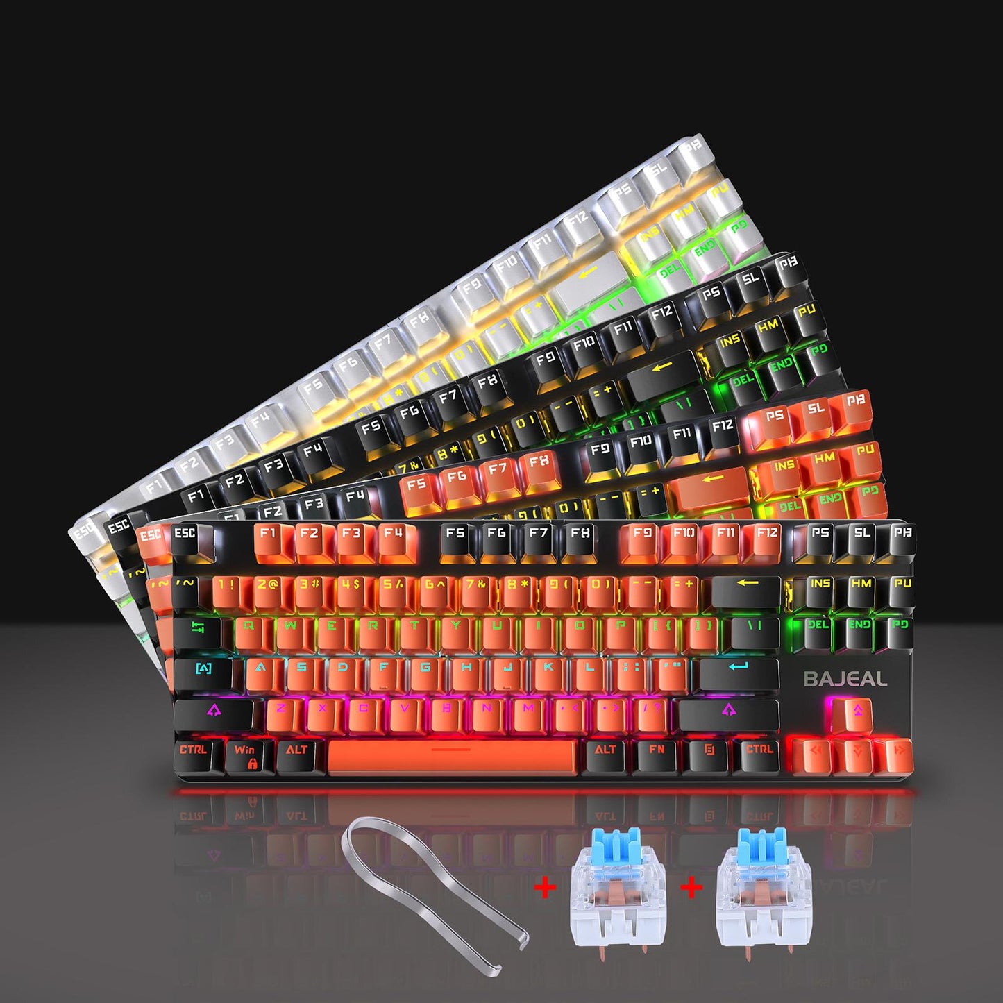 Gaming Mini Compact 87 Keys Wired Mechanical Keyboard LED USB for Gamer Black Orange 1