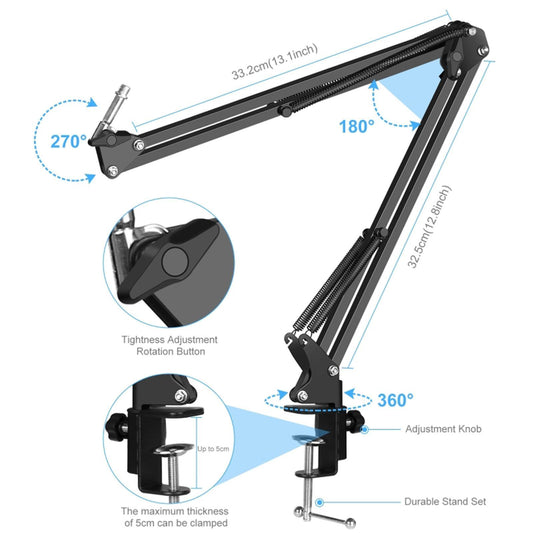 Condenser Microphone Kit Studio Suspension Boom Scissor Arm Stands Gold