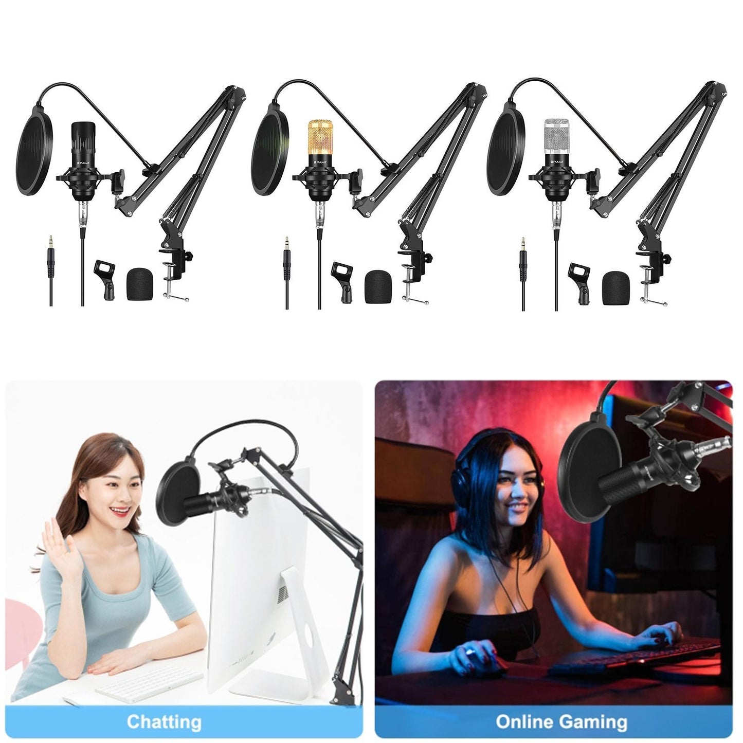 Condenser Microphone Kit Studio Suspension Boom Scissor Arm Stands Gold