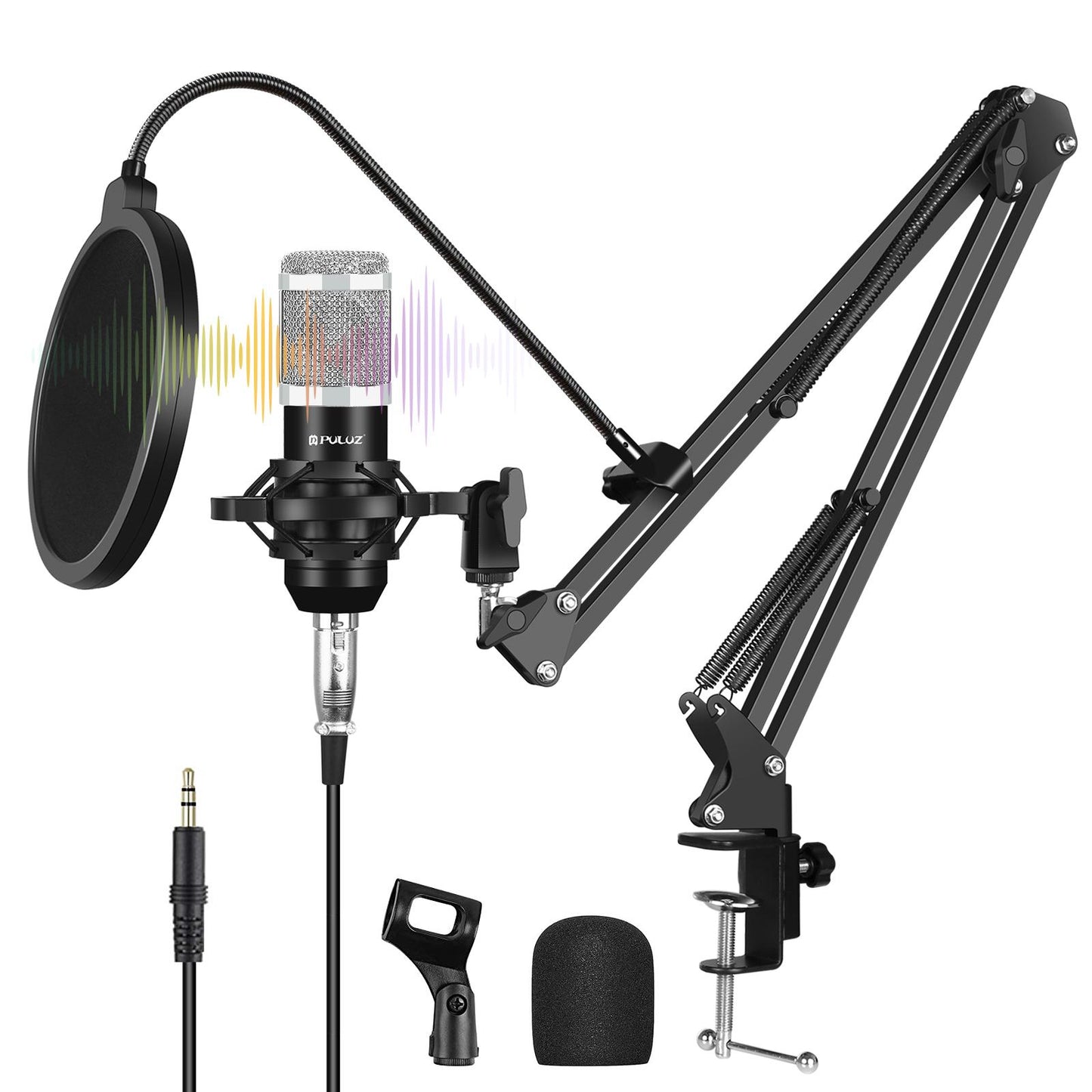 Condenser Microphone Kit Studio Suspension Boom Scissor Arm Stands Silver