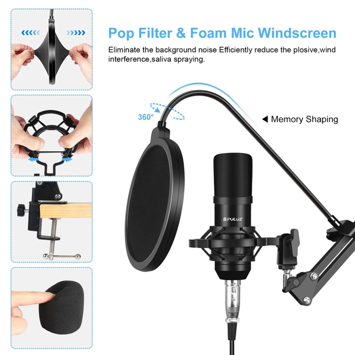 Condenser Microphone Kit Studio Suspension Boom Scissor Arm Stands Silver