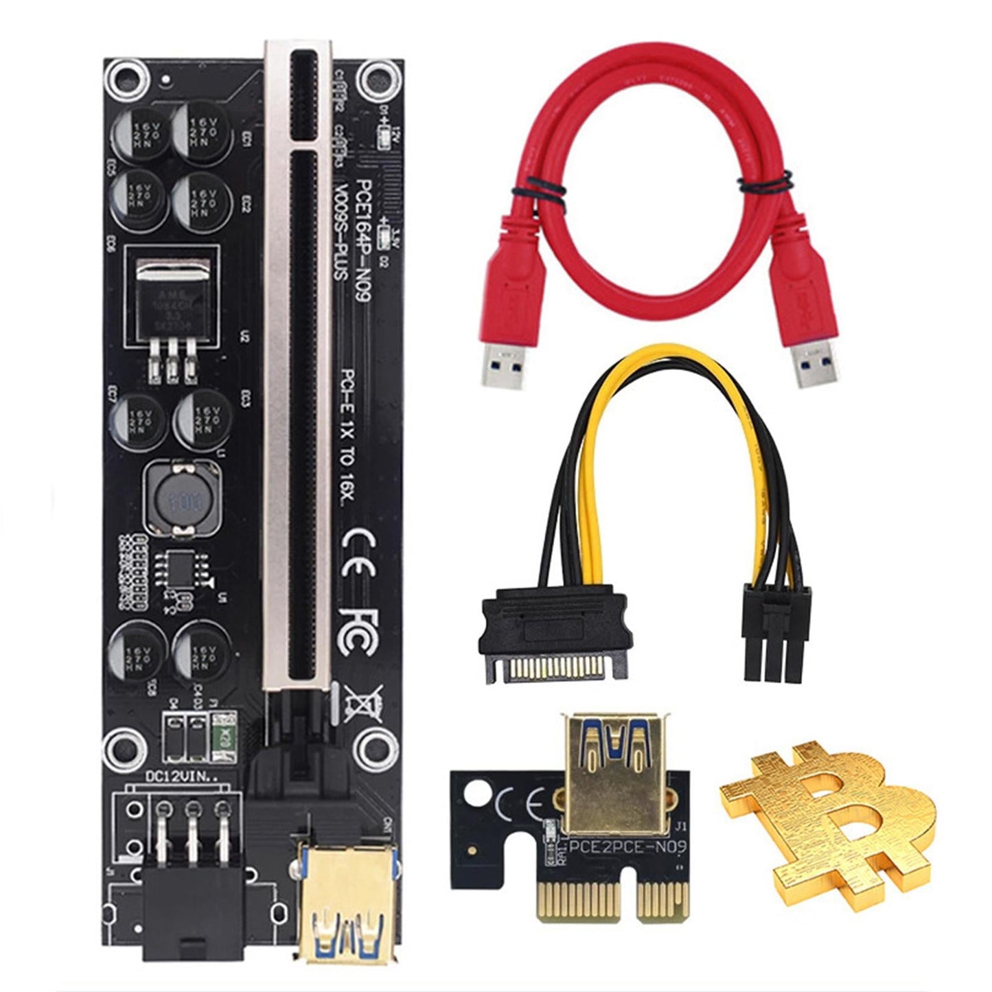 PCI-E Riser Card PCIe 1X to 16X USB3.0 Cable for GPU Mining Three interfaces
