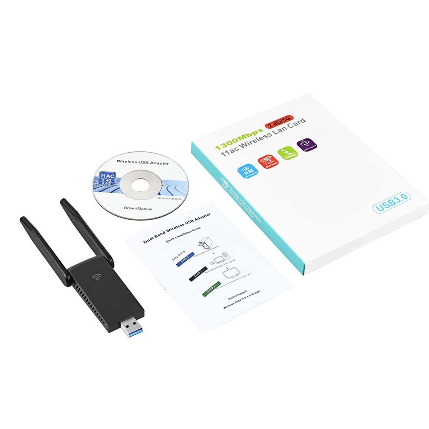 WiFi Adapter 1200Mbps USB Dock Wireless Network Card Dual Band WiFi Dongle