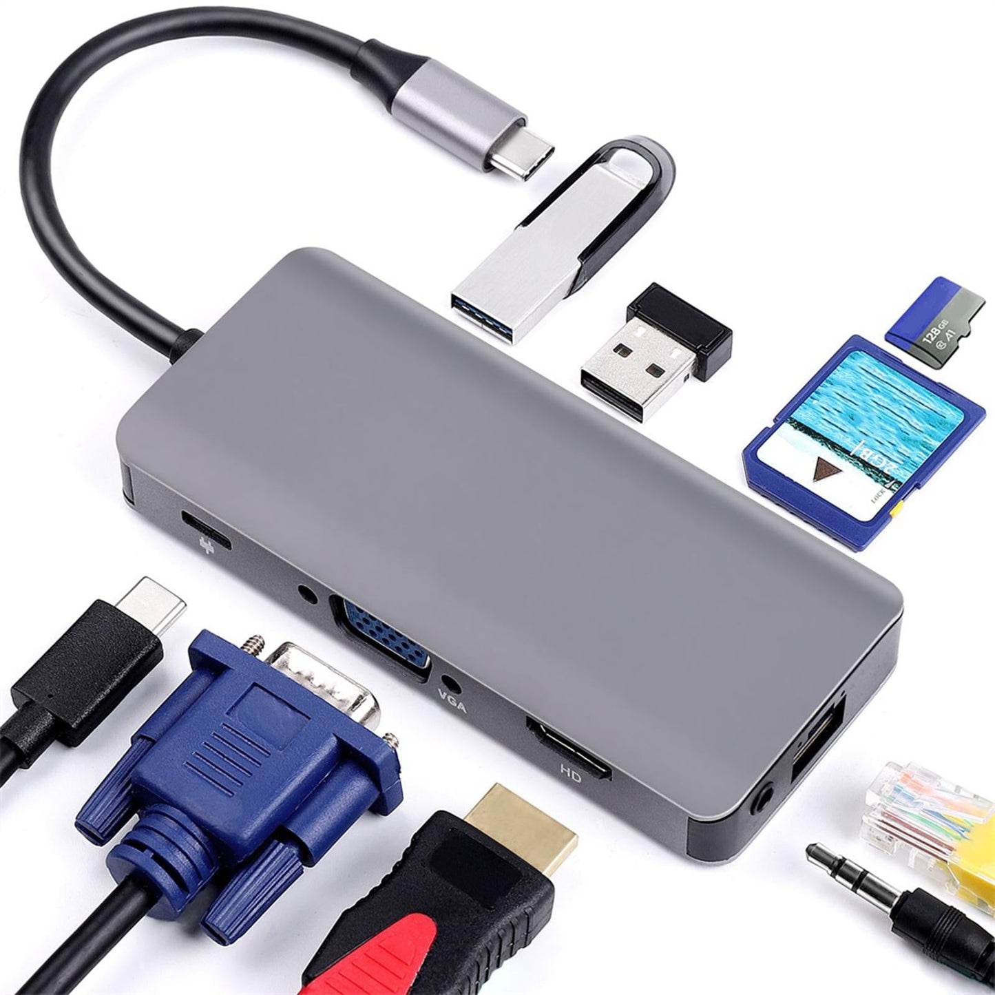 9 in 1 USB C Hub Multiport Adapter 2 USB 3.0 Ports for MacBook Pro Air XPS