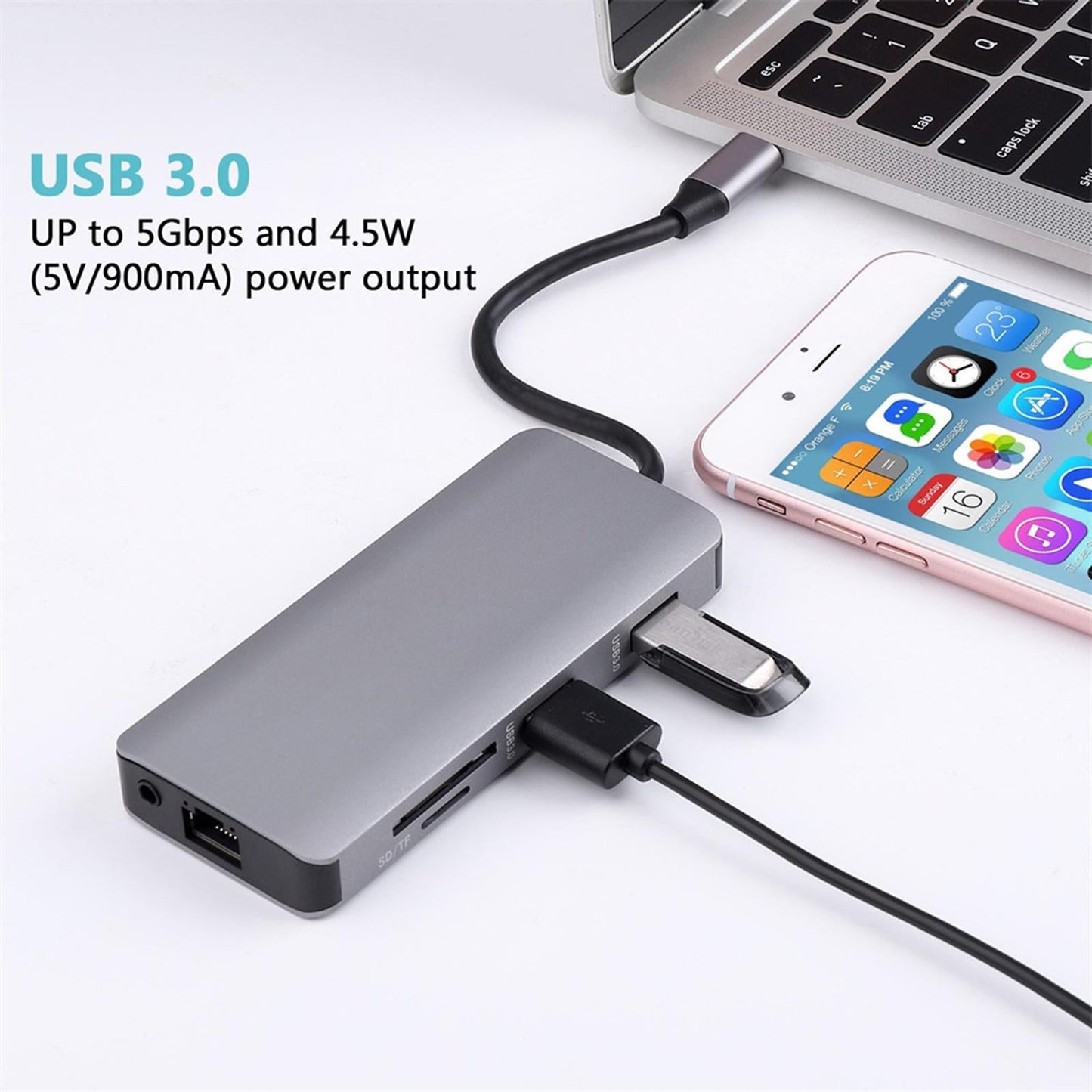 9 in 1 USB C Hub Multiport Adapter 2 USB 3.0 Ports for MacBook Pro Air XPS