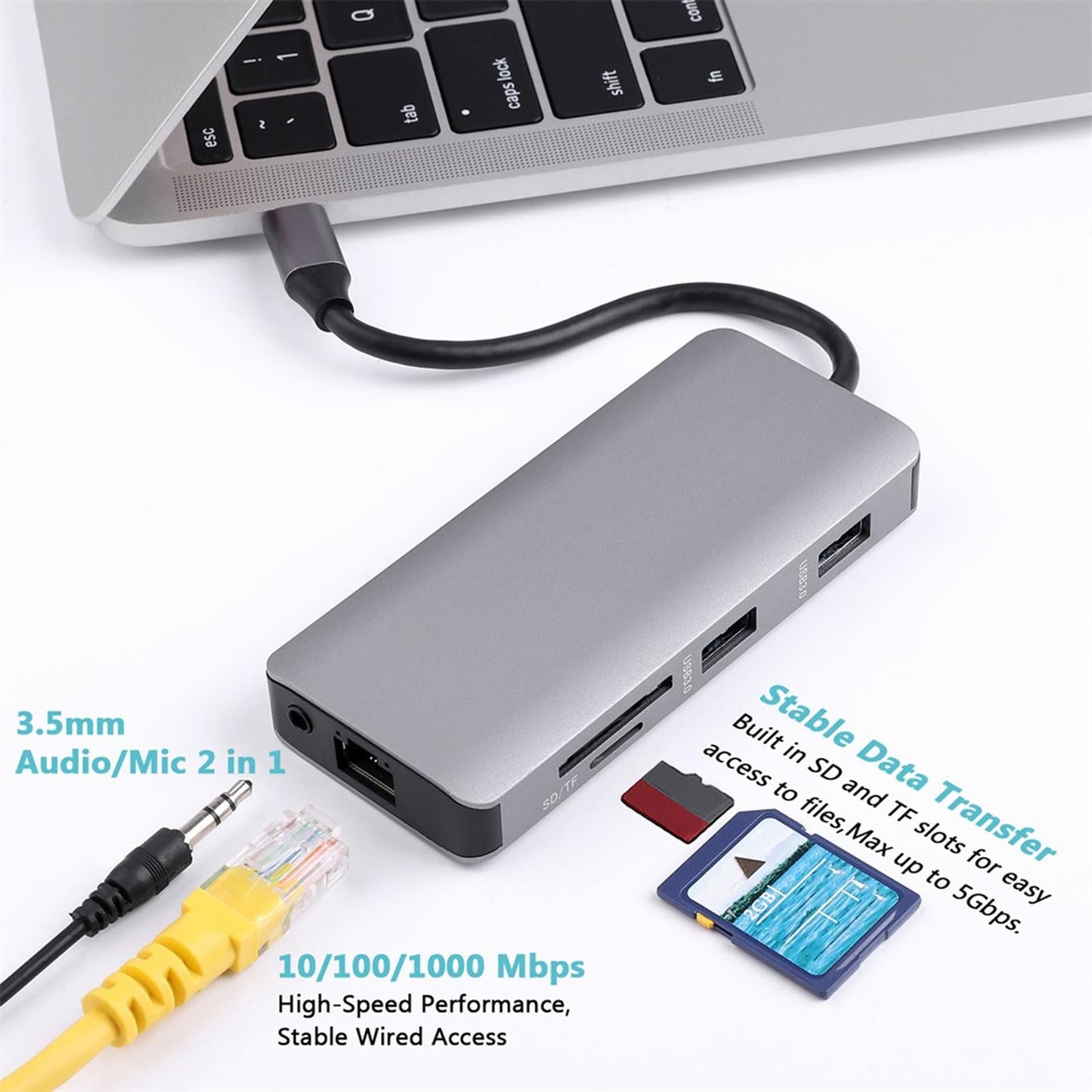 9 in 1 USB C Hub Multiport Adapter 2 USB 3.0 Ports for MacBook Pro Air XPS