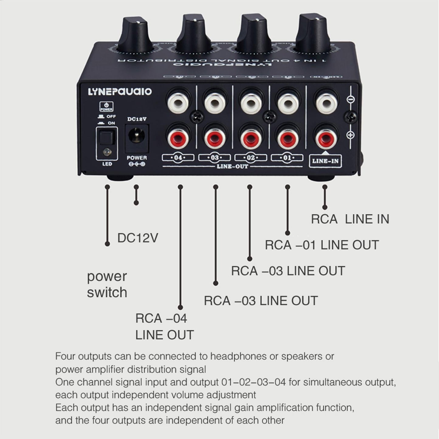 Signal Amplifier Allocator 1 In 4 Out Distributor Front Stereo Premium