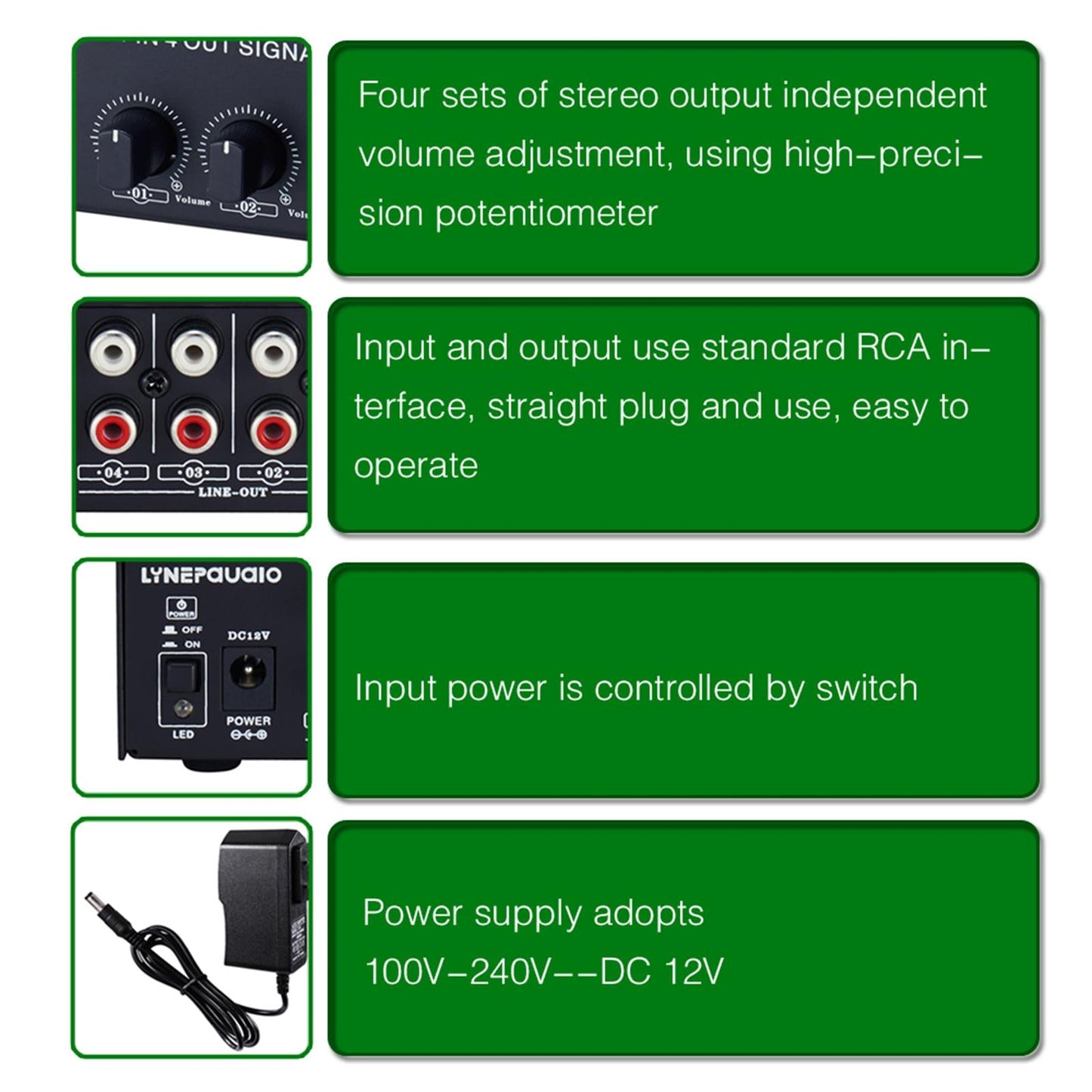 Signal Amplifier Allocator 1 In 4 Out Distributor Front Stereo Premium
