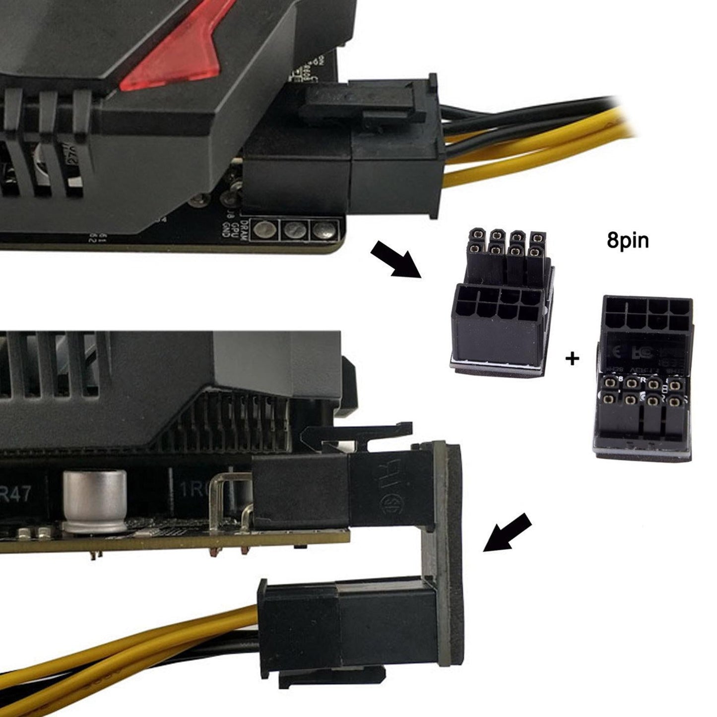 2Pcs GPU 180 Degree Angle Power Adapter Set for Desktops Graphics Card 8PIN