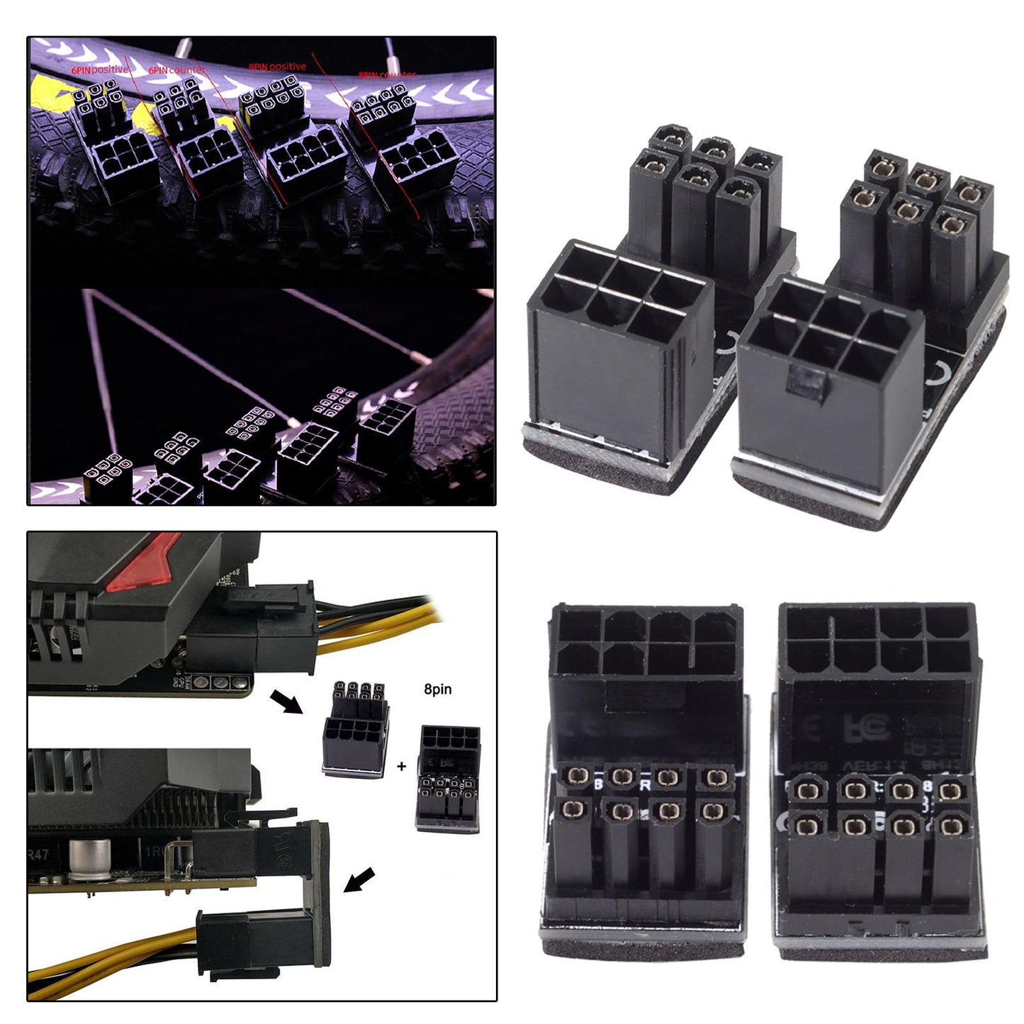 2Pcs GPU 180 Degree Angle Power Adapter Set for Desktops Graphics Card 8PIN
