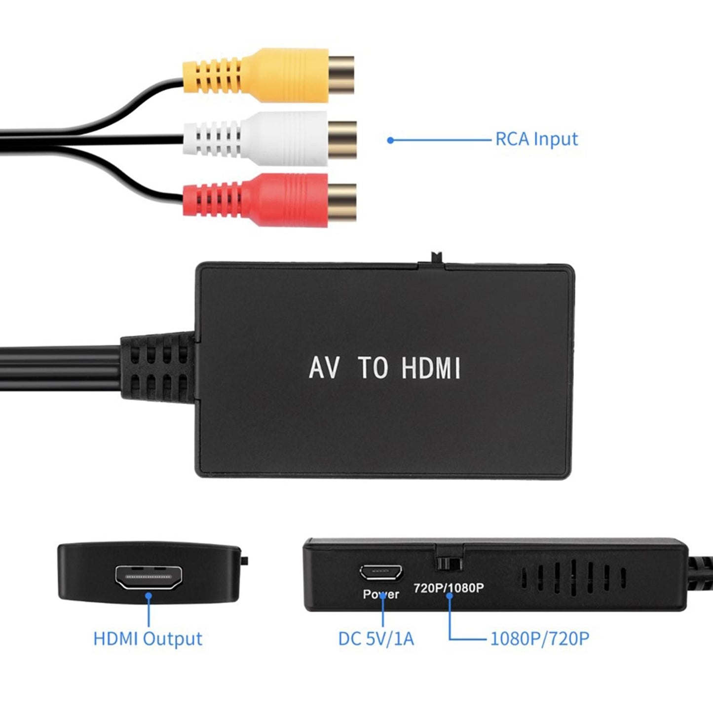 RCA to HDMI Converter Converts Analog Composite to HDMI Adapter for Monitor